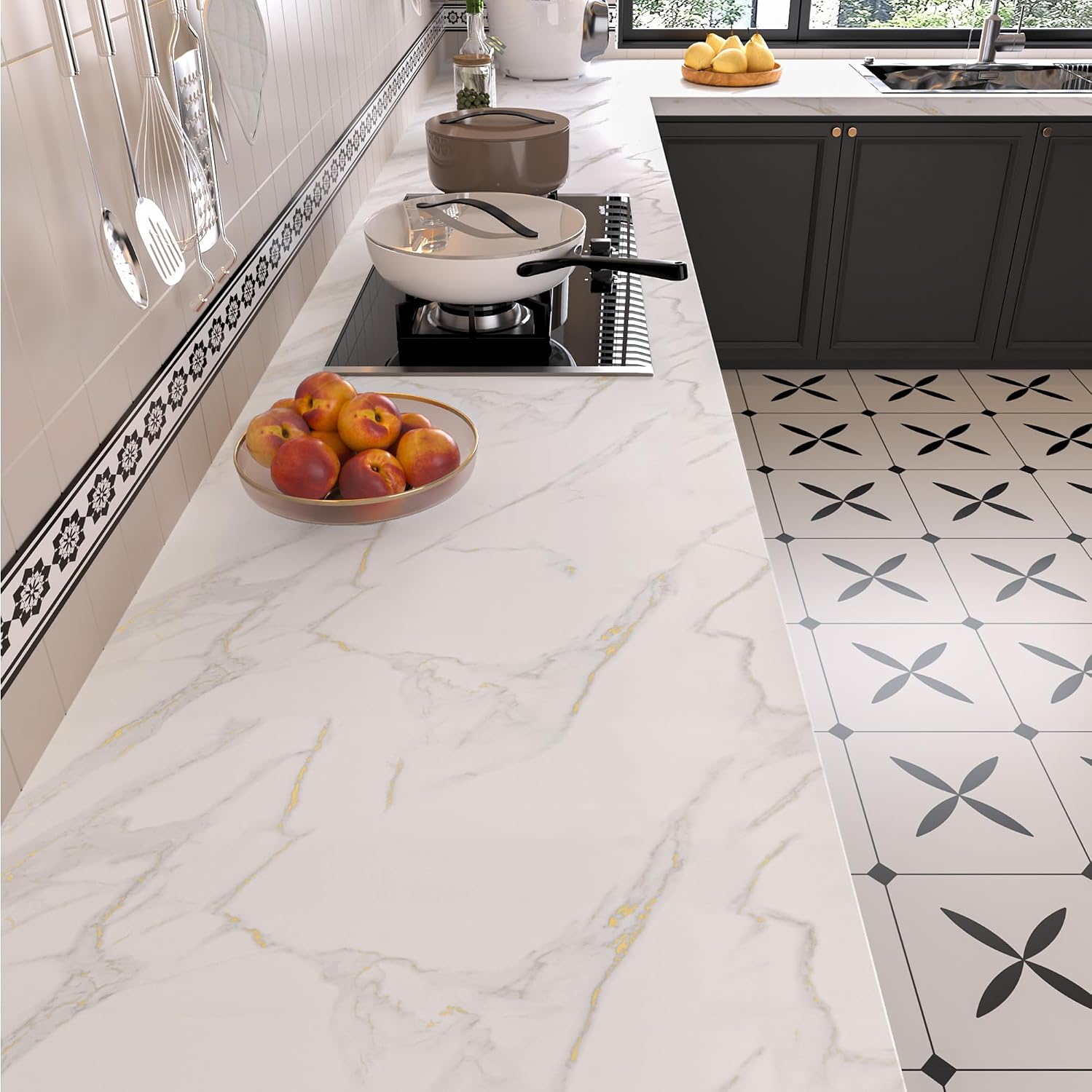 BAYYA Extra Wide Countertop Contact Paper Marble Peel and Stick Wallpaper | Grey Thicken Matte 48x354inch Gray Kitchen Peel and Stick Countertops Bathroom Self-Adhesive Waterproof Marble Vinyl Wrap