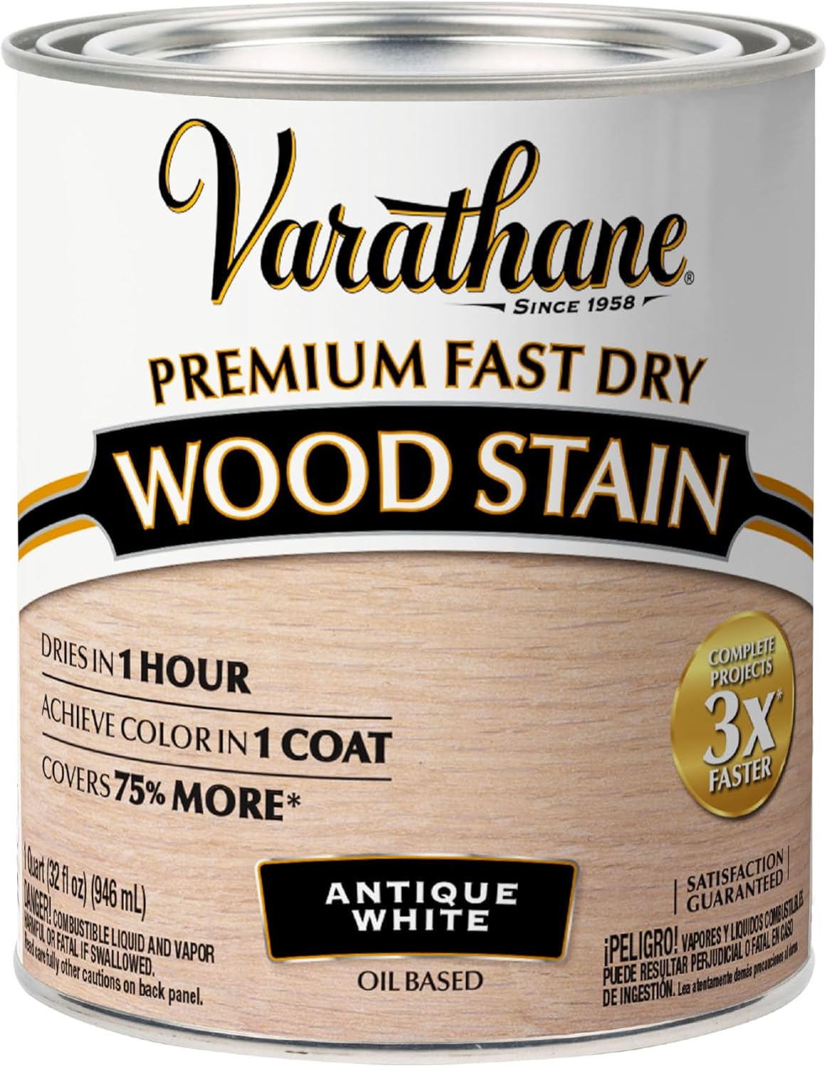 Varathane Premium Fast Dry Weathered Gray Wood Stain | Oil-Based, 1 Coat Color, 1 Hour Dry Time, Interior Wood Stain, Furniture, Cabinets, Doors, Covers Up to 275 Sq Ft, Quart