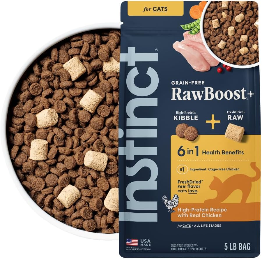 Instinct RawBoost, Dry Cat Food + Freeze Dried, Real Chicken, 10 lb Bag | High-protein kibble with FreshDried raw bites, grain-free, cage-free chicken recipe, minimally processed, complete nutrition