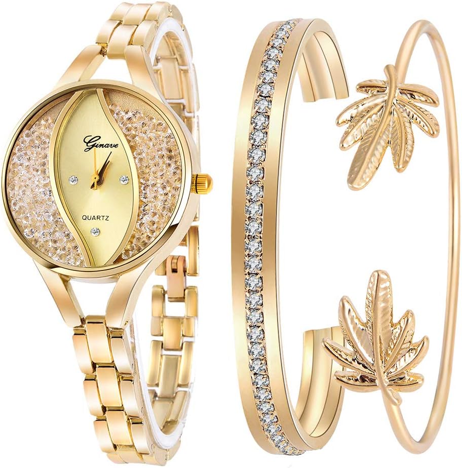 Women's Diamond Wristwatch Bangle Bracelet Jewelry Set Analog Quartz Wrist Watch for Ladies