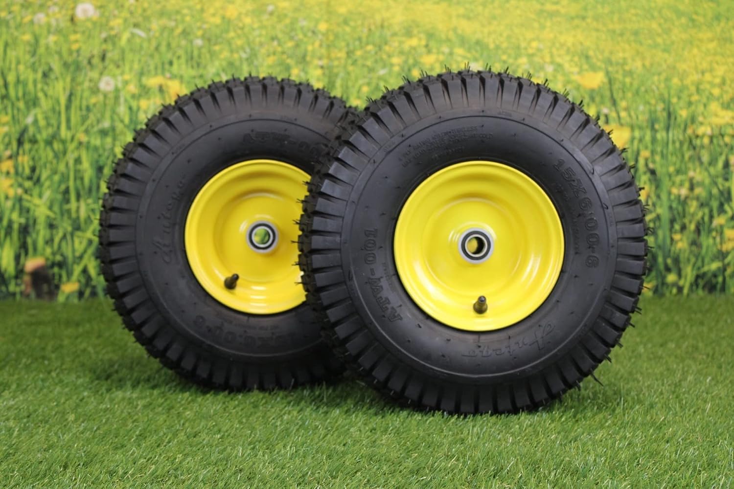 Antego 15x6.00-6 Lawn Mower Tire & Wheel Assembly ATW-001 4 Ply, Set of 2 | ATW-001, 4 Ply