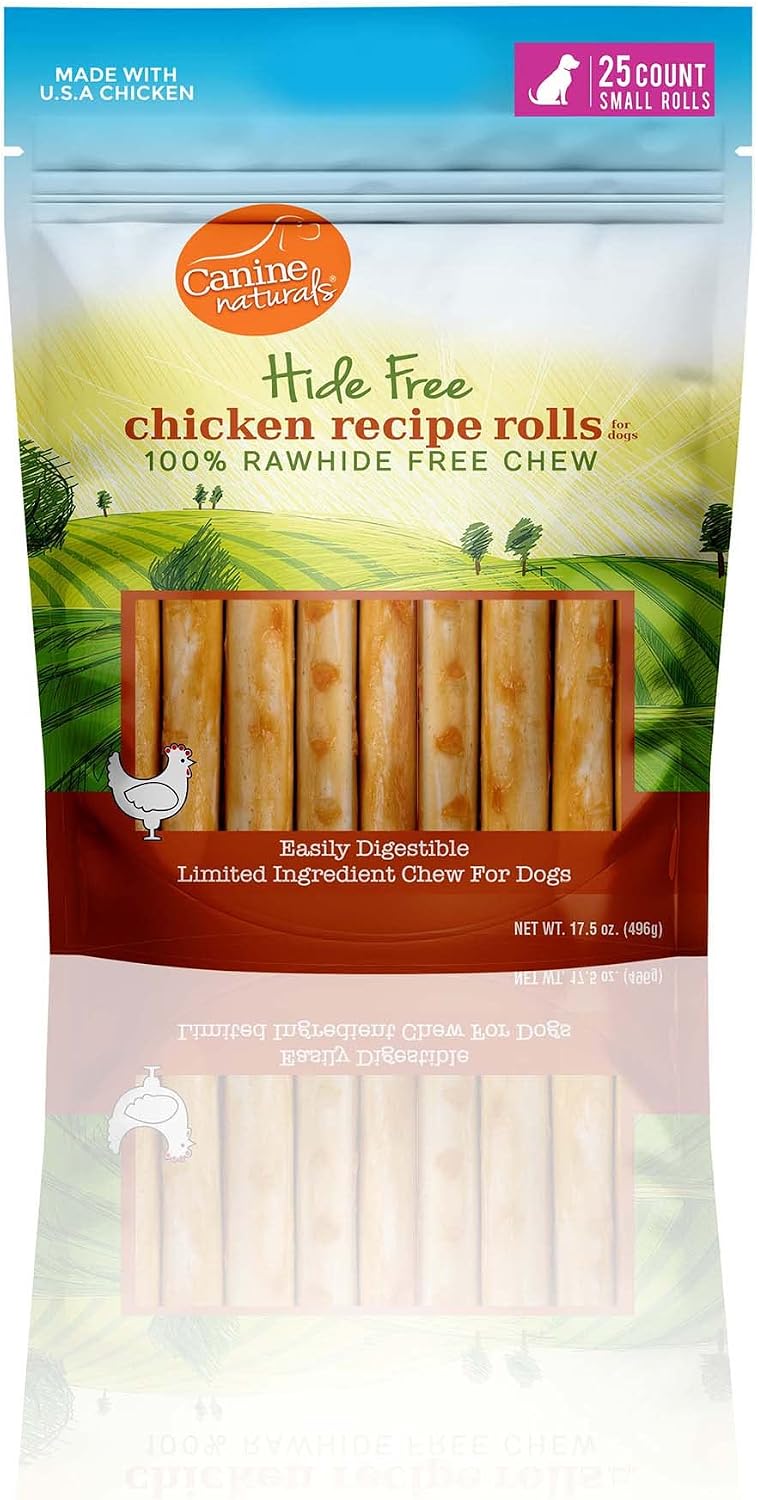 Canine Naturals Rawhide Free Chicken Recipe Dog Chews, Mini Rolls, 6 Count