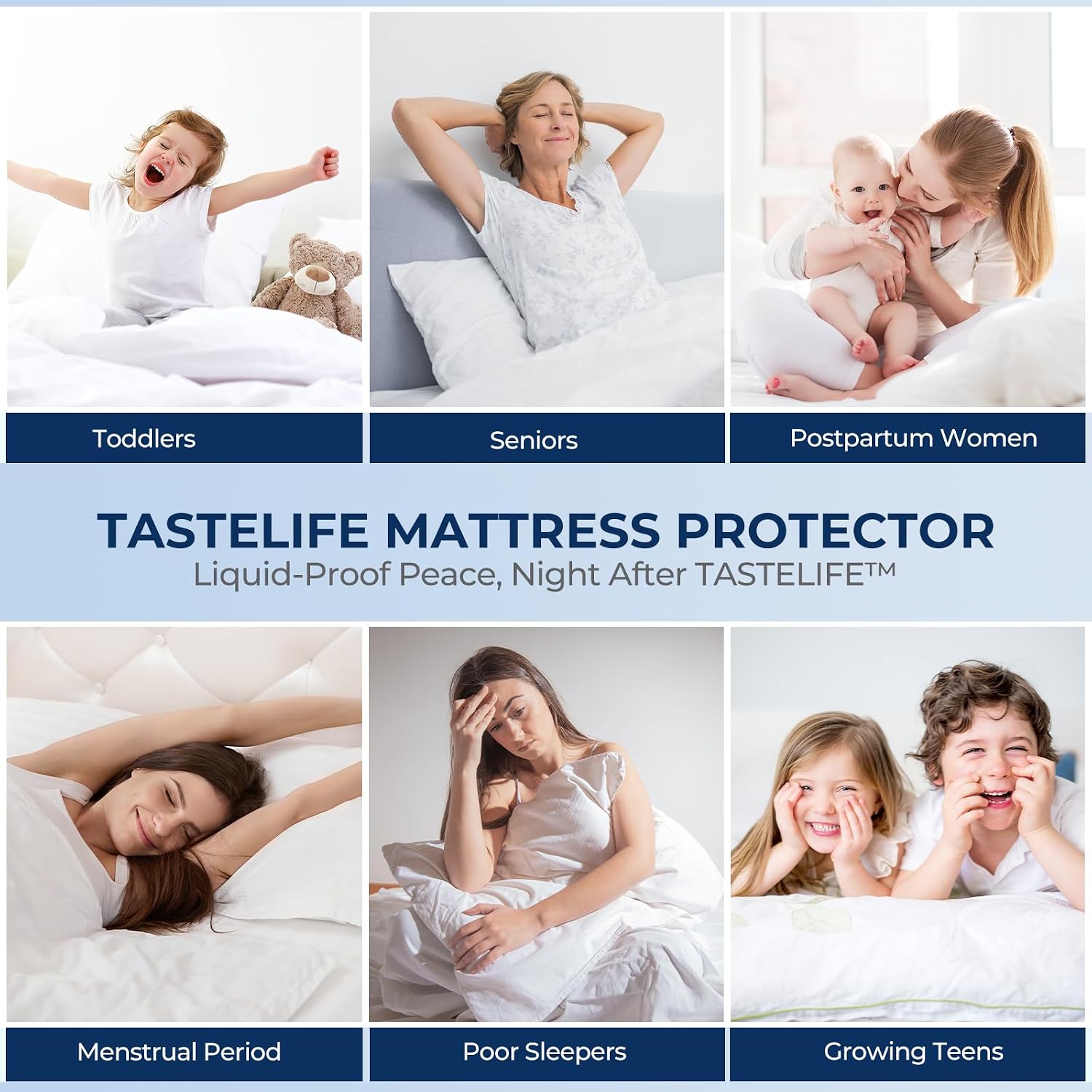 TASTELIFE Queen Waterproof Mattress Protector, Microfiber, 60x80 Inches | 8"-21" Deep Pocket Smooth Fitted Cover, Soft Breathable & Noiseless, Vinyl-Free Machine Washable