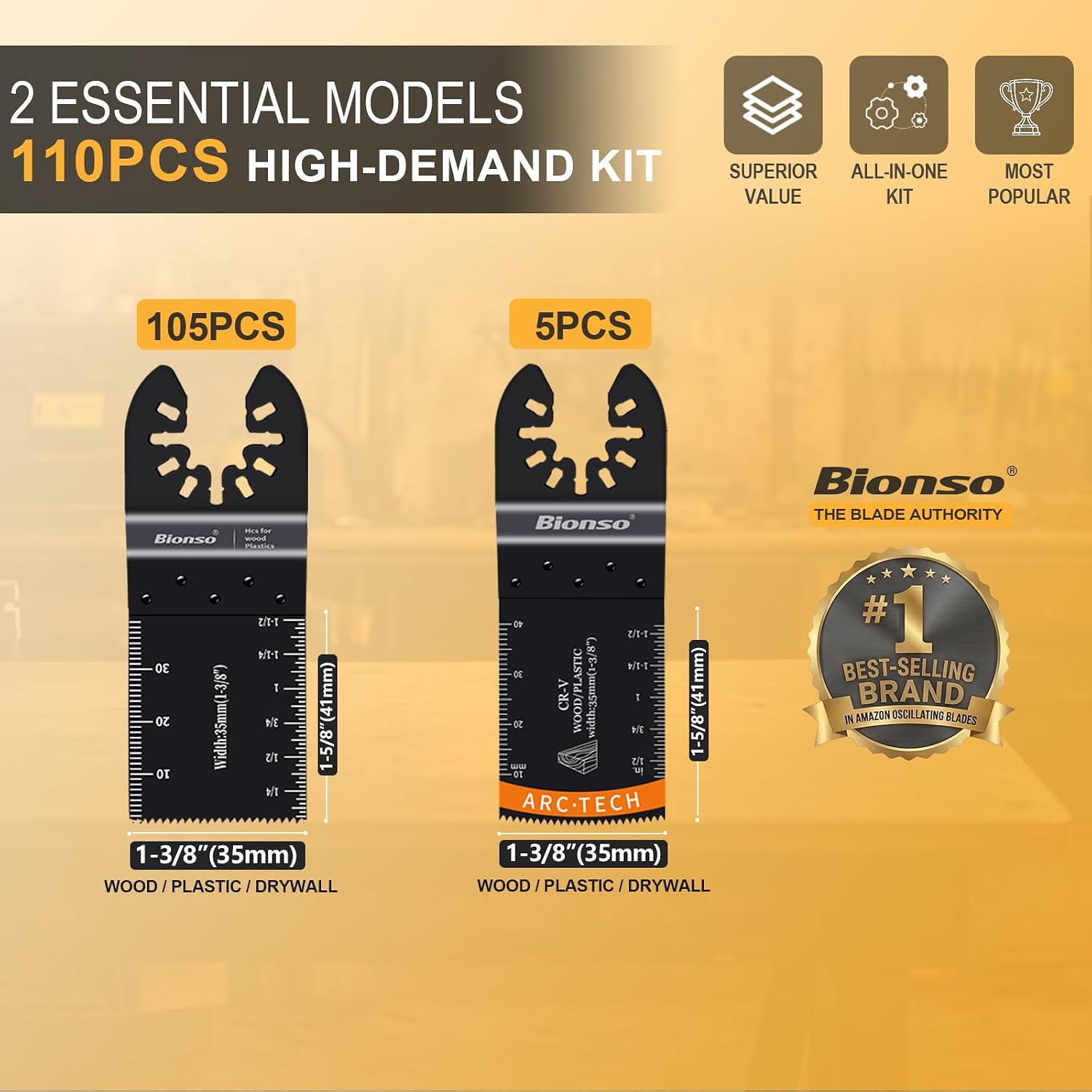 Bionso 40 PCS Oscillating Saw Blades, Premium Multitool Kit for Wood Metal Plastics, Tool Blades Fit Dewalt Worx Rockwell Wen Milwaukee Makita Ryobi Bosch Fein Porter Genesis Black