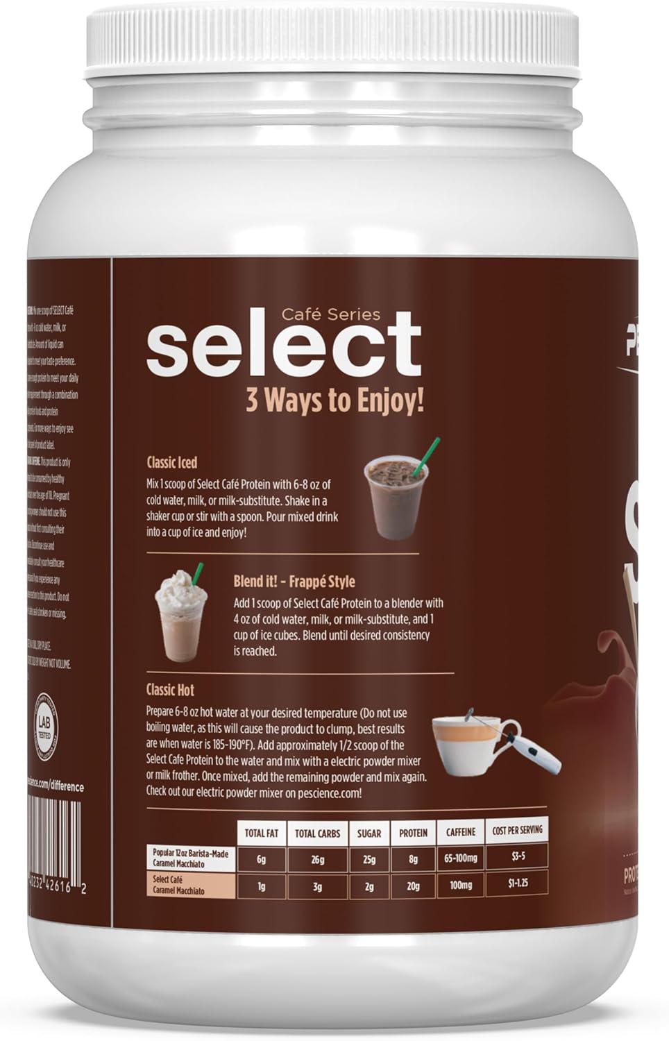 PEScience Select Cafe Protein Coffee Powder, Caramel Macchiato, 20 Servings | 100mg Caffeine, 20g Iced Protein Coffee Powder or Creamer