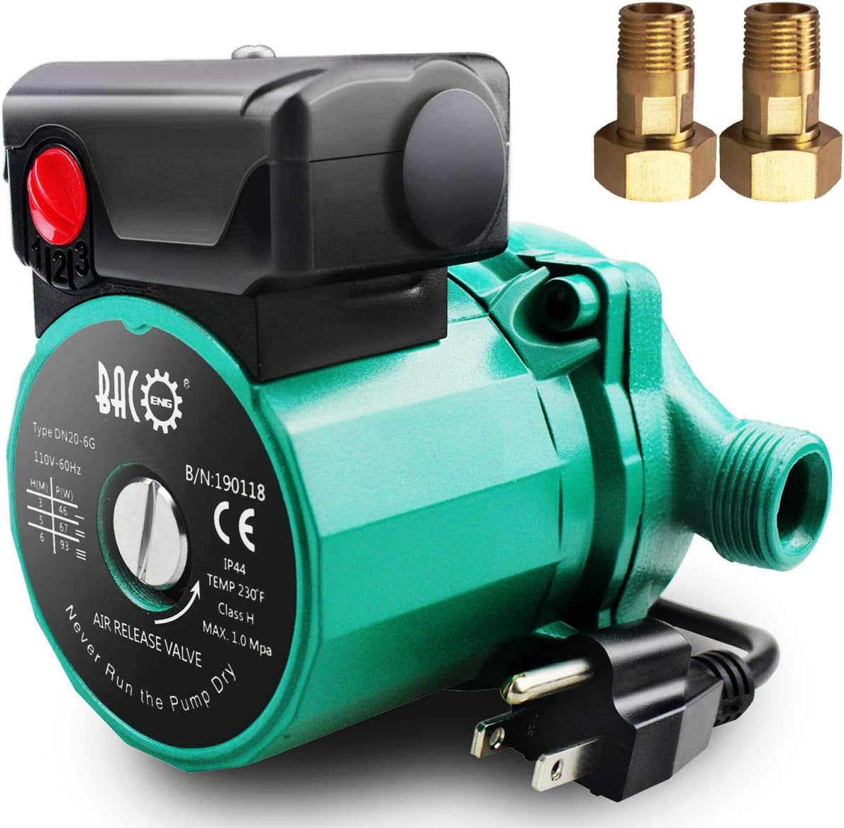 BACOENG Hot Water Recirculating Pump, Stainless Steel Head, Circulation Pump NPT 3/4", 3-Speed Control, Circulating Pump for Water Heater System