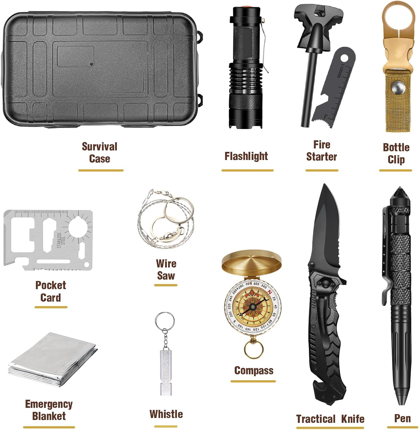 Survival Kit 14 in 1, Gifts for Men Dad Husband, Emergency Survival Gear and Equipment, Anniversary Birthday Gifts for Him Boyfriend, Hunting Fishing Camping Accessories
