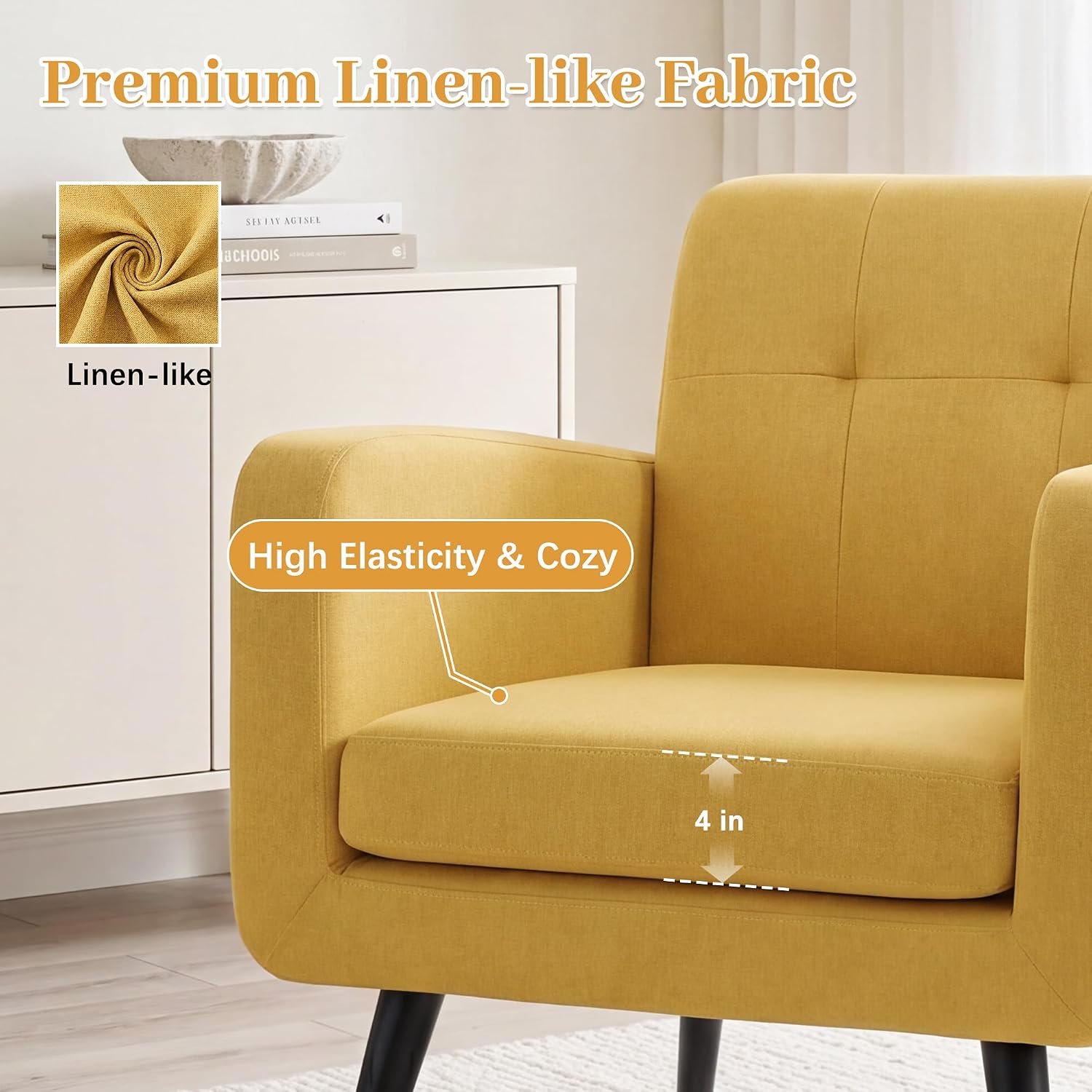 LSSPAID Modern Accent Chairs, Upholstered Fabric Cozy Armchairs, Living Room Side Chair with Solid Wood Legs, Blue