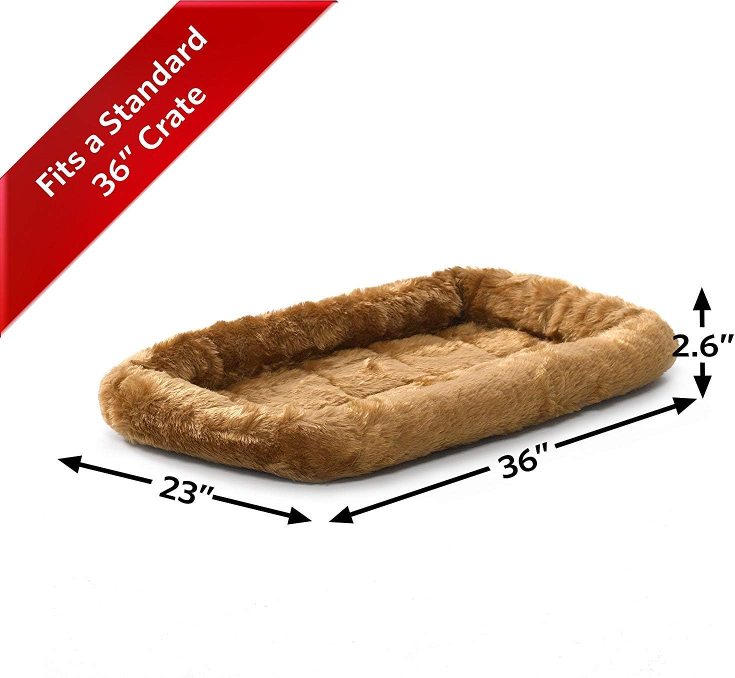 MidWest Homes for Pets QuietTime XXS Dog Bed – Cinnamon Faux Fur Bolster, Ultra-Soft and Machine Washable, Fits 18-Inch Crates and Carriers, for Small Dogs and Cats