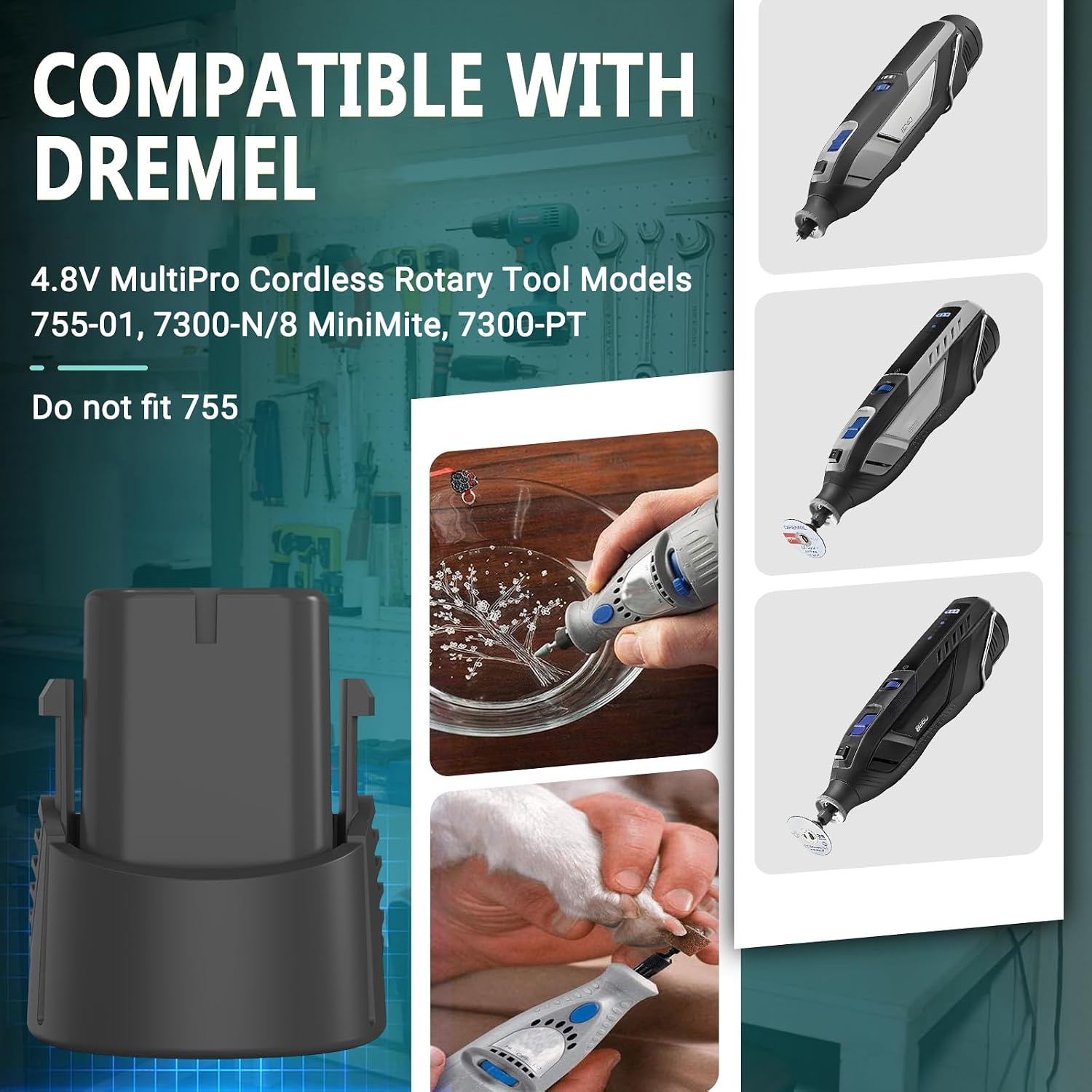 CREABEST 3500mAh 4.8V Ni-MH Battery Compatible with Dremel 755-01 7300