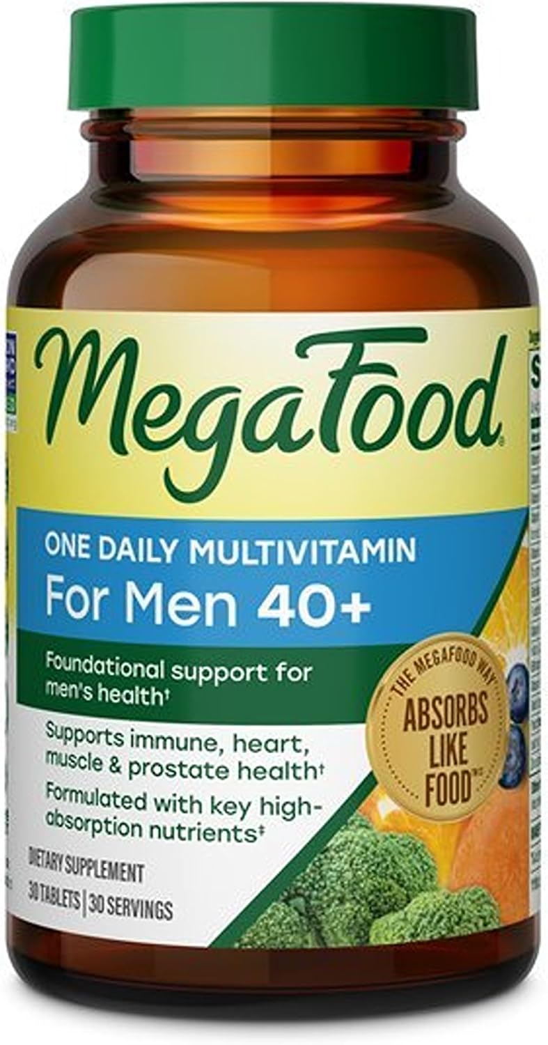 MegaFood One Daily Multivitamin for Men 40+ with 21 Nutrients, 90 Tablets | Immune Support, Heart, Muscle & Prostate Health, Methylated B12, Methylfolate, Vitamin D3, C & Zinc, Vegetarian, 90 Servings