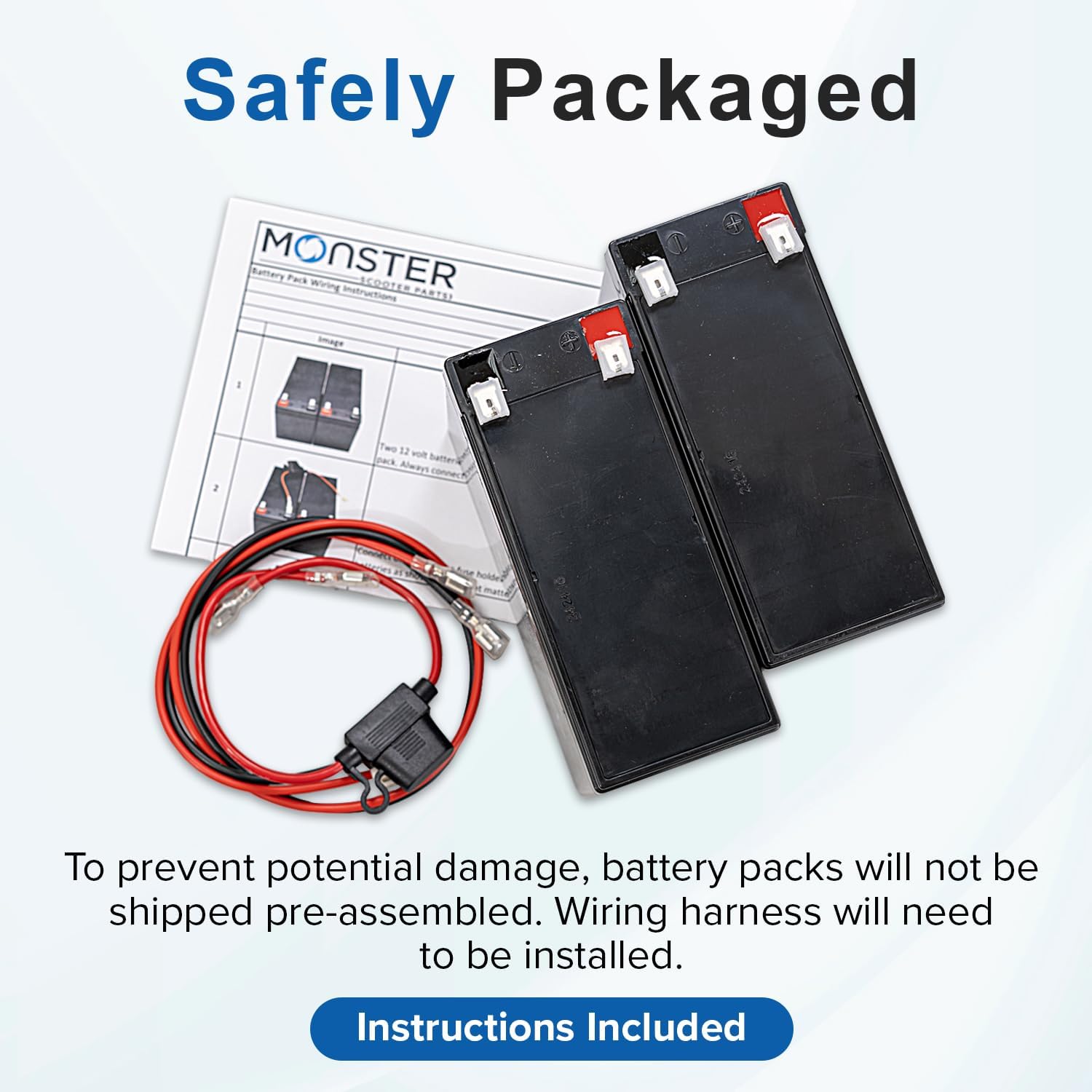 AlveyTech Premium 24 Volt Battery Pack for The Razor MX400 Dirt Rocket Dirt Bike (7 Ah Standard Range, Versions 1-32) - Replacement Set of 2 Rechargeable AGM Batteries with Wiring Harness