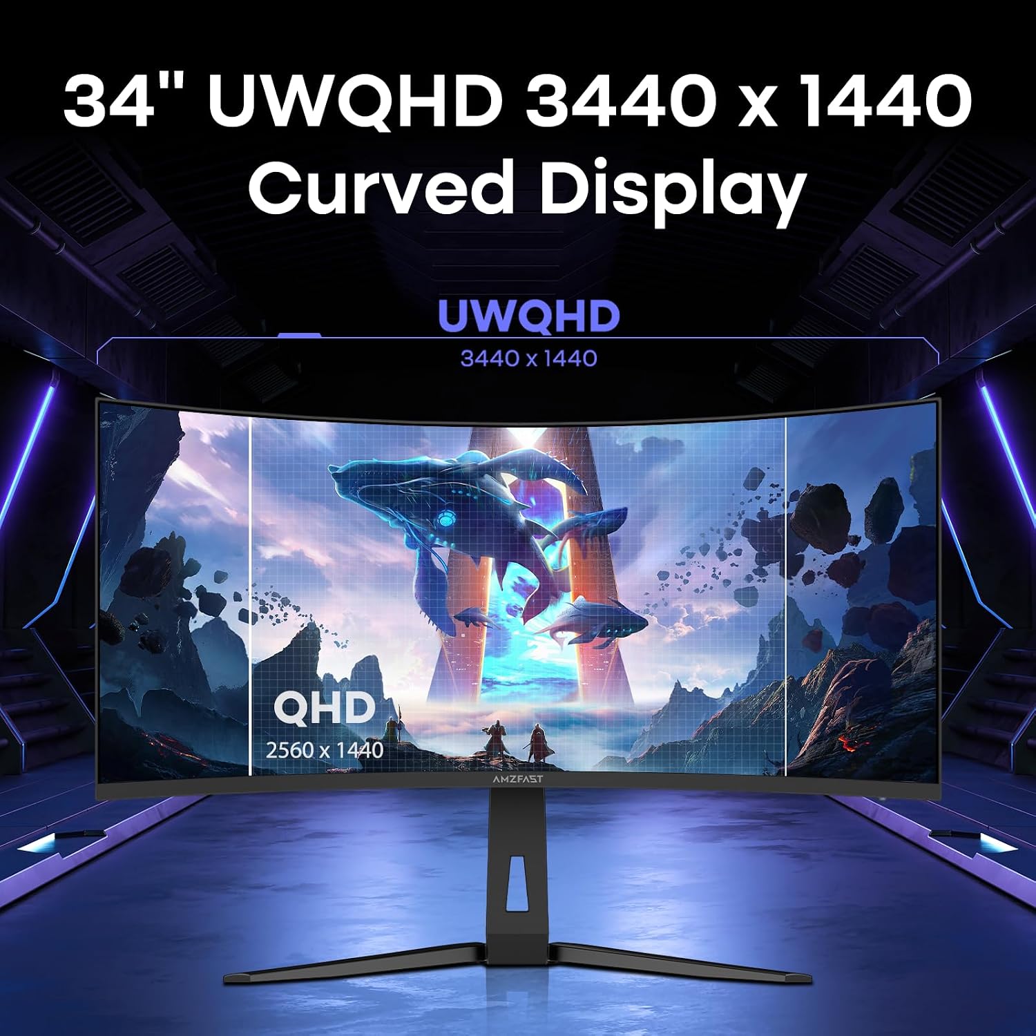 Amzfast 34 Inch Curved Monitor 240Hz UWQHD (3440x1440) Gaming Monitor, 1ms G-SYNC Compatible, 1500R, PIP/PBP, HDR400, 96% DCI-P3, Tilt/Swivel/Height Adjustable, TÜV Rheinland, HDMI 2.1, AMZG34C8 Pro