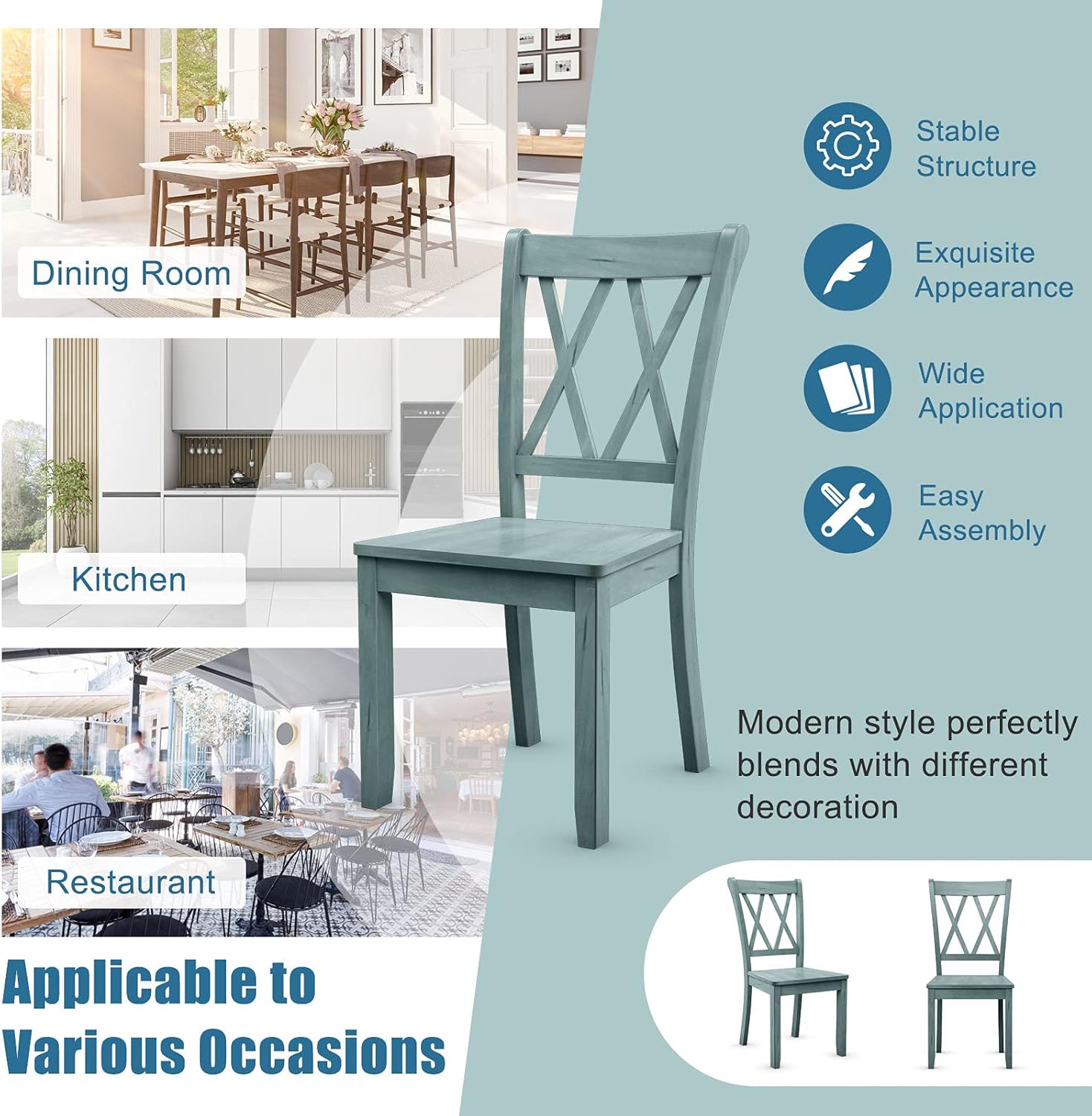 Giantex Set of 2 Dining Chairs, Rubber Wood Dining Room Chair, Farmhouse Dining Side Chairs, Max Load 400 Lbs, Wooden Kitchen Chairs for Home Kitchen