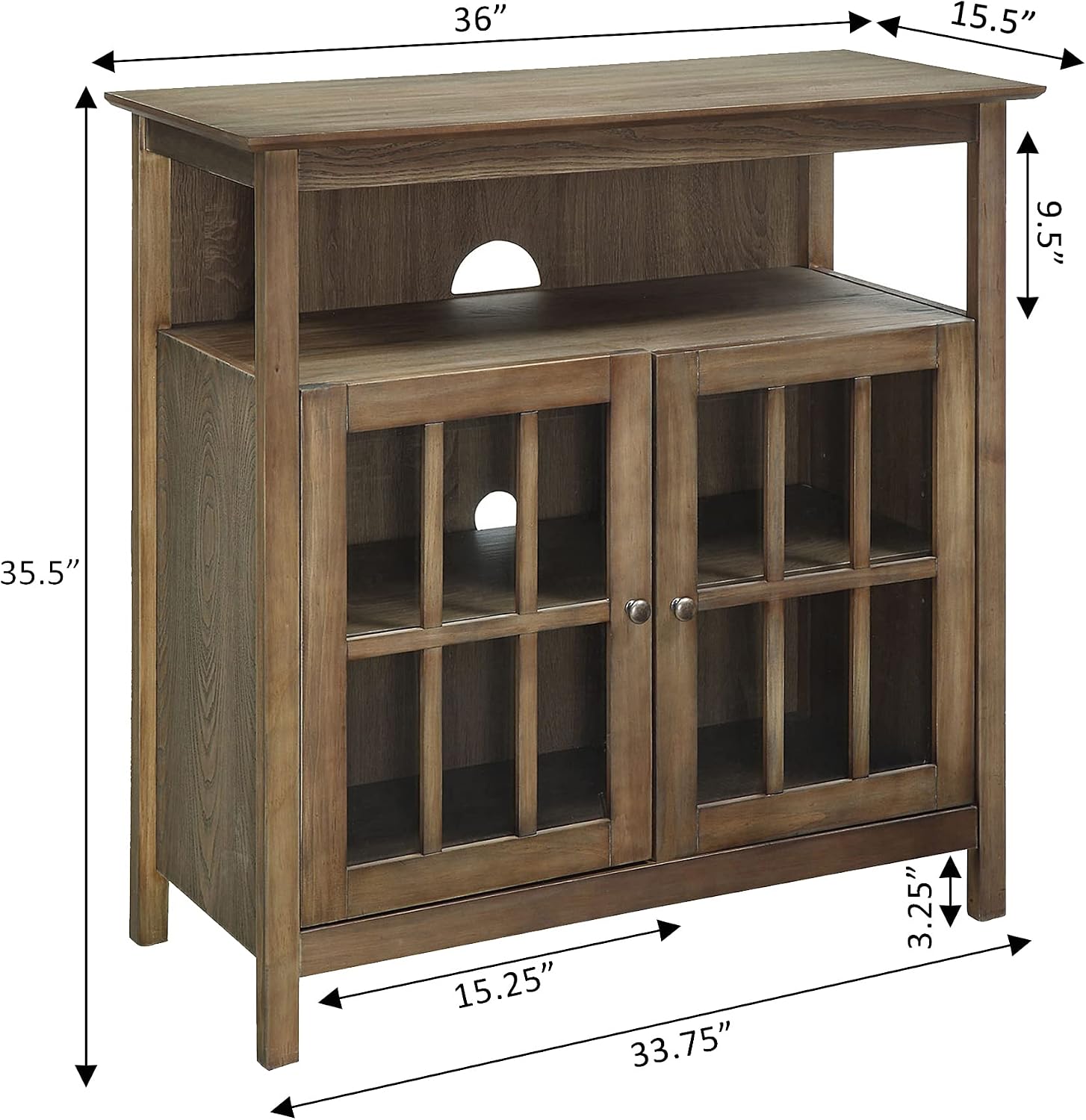 Convenience Concepts Big Sur Highboy TV Stand with Storage Cabinets and Shelves in White Finish