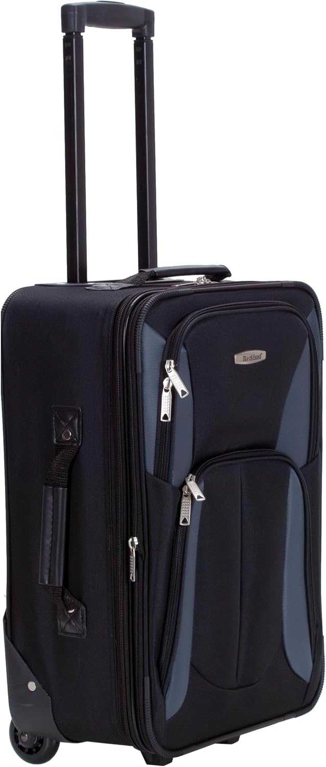 Rockland Fashion Softside Upright Luggage Set,Expandable, Telescopic Handle, Wheel, Black Dot, 2-Piece (14/19)
