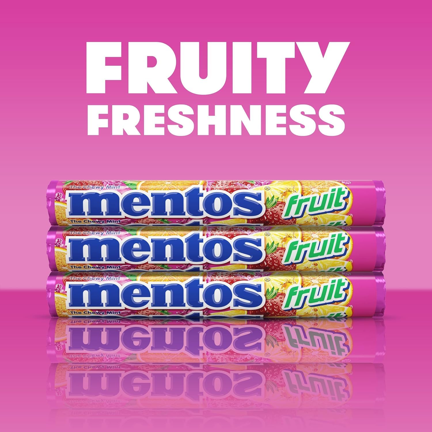 Mentos Fruit Chewy Mint Candy Roll, Mixed Fruit Flavors, Valentine's Day Candy for Parties & Favors, 14 Pieces Per Roll (Pack of 6) | Individually Wrapped Candy for Kids & Adults, Bulk Candy, Great for Parties, Birthdays, Holidays