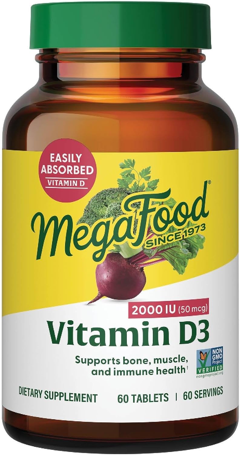 MegaFood Vitamin D3 2000 IU (50 mcg), Bone & Immune Health, 60 Tablets | Vitamin D3 Daily Support for Bone, Teeth, Muscle & Immune Health, Plus Real Food, Non-GMO, Vegetarian, 60 Servings