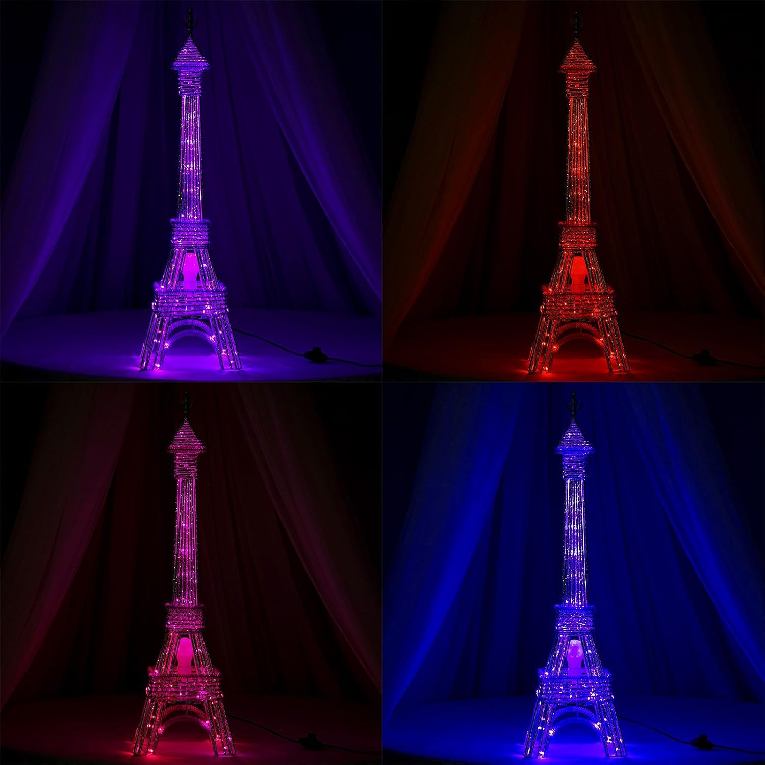 39-Inch Silver Metal Color Changing Eiffel Tower with 80 LED Lights - Wedding Party Home Decorations Supplies