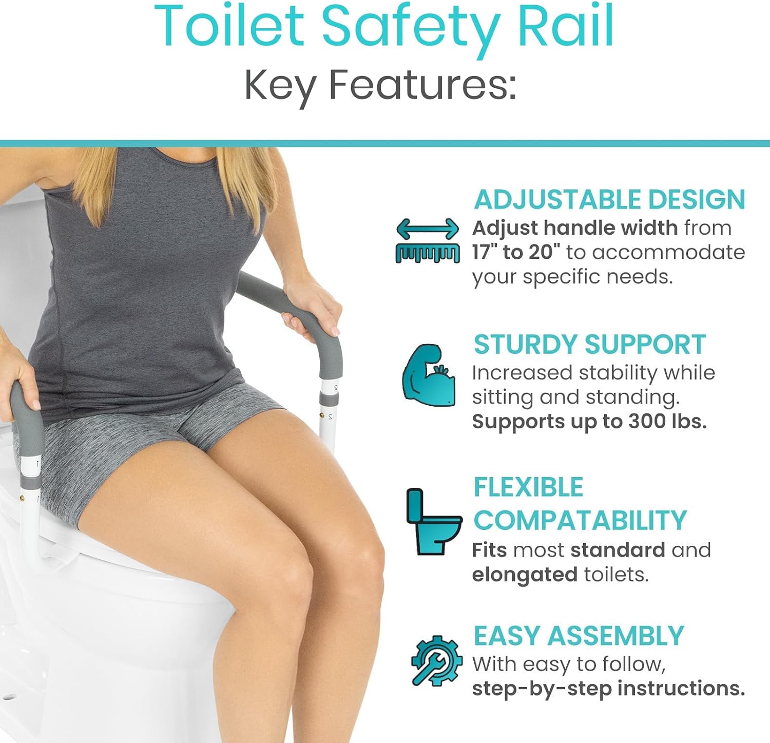 Vive Toilet Safety Rail - Adjustable Grab Bar - Compact Support Frame | Handrail for Bathroom Toilet Seat - Easy Installation for Handicap Senior