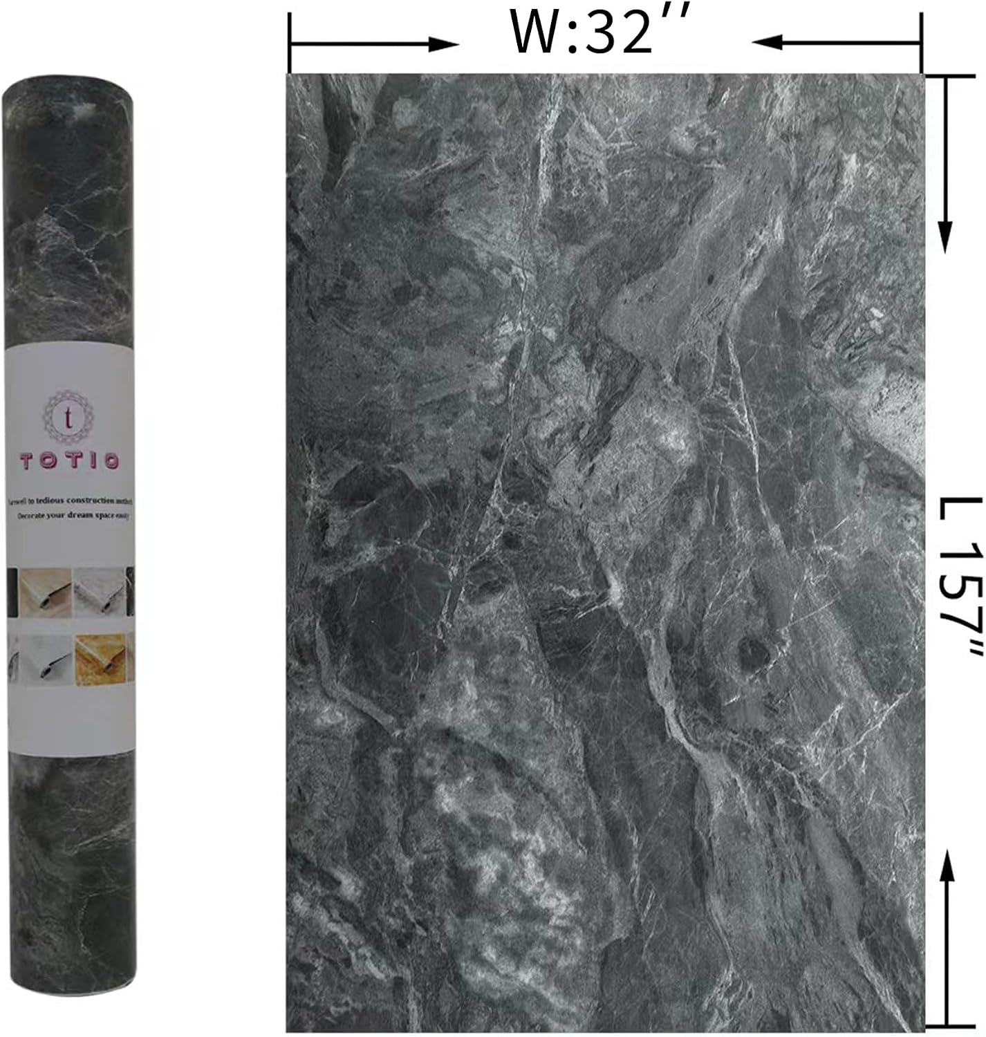 48x197inch Extra Wide Grey Marble Wallpaper Peel Stick Matte Thick Waterproof Adhesive Furniture Sticker Dark Gray Granite Textured Countertop Contact Paper Vinyl Wall Sticker for Bedroom Living Room