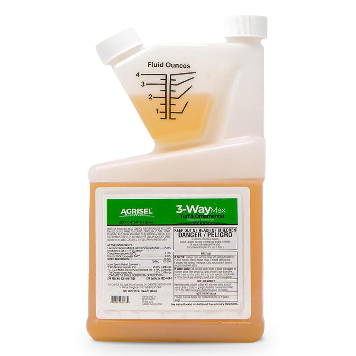 Agrisel 3 Way Max Weed Killer, Eliminate 50+ Weeds, Pet Safe, 128 Ounces | Safe on Grass, Weed Spray, Low Odor, Easy Mixing