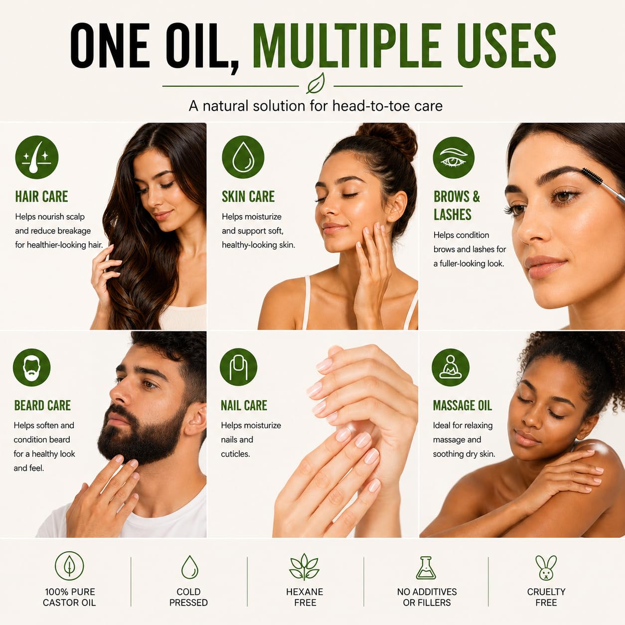 Aria Starr Castor Oil Cold Pressed - 16 FL OZ - 100% Pure Hair Oil For Hair Growth, Face, Skin Moisturizer, Scalp, Thicker Eyebrows And Eyelashes