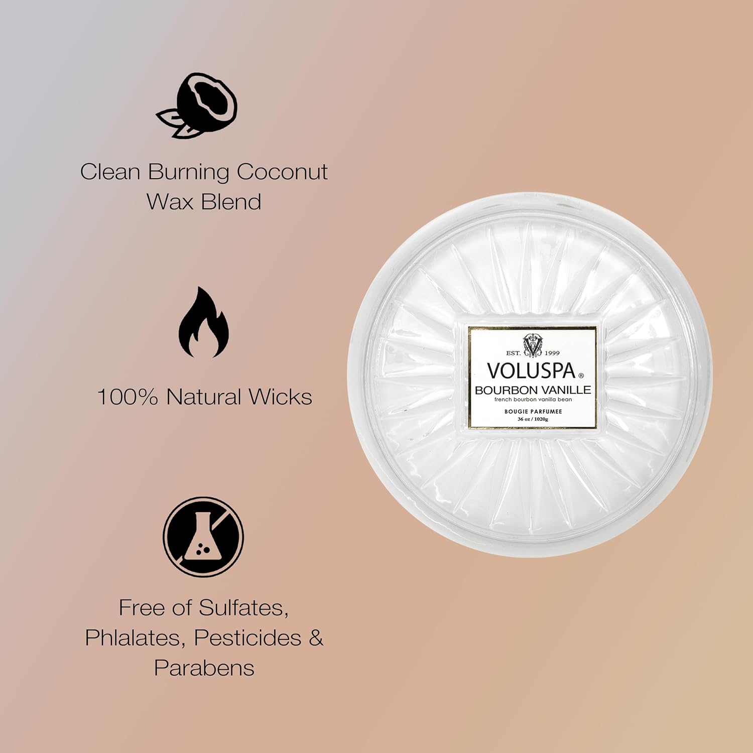 Voluspa Bourbon Vanille, Grande Maison 3 Wick Glass Candle, 36 Ounces, 100 Hour Burn Time, Coconut Wax for Clean Burning, Handcrafted in the USA