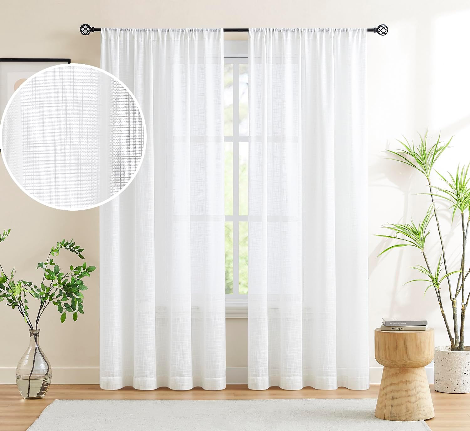 Leaf Semi Sheer Curtains for Bedroom Living Room 52x72" Taupe White Print 2