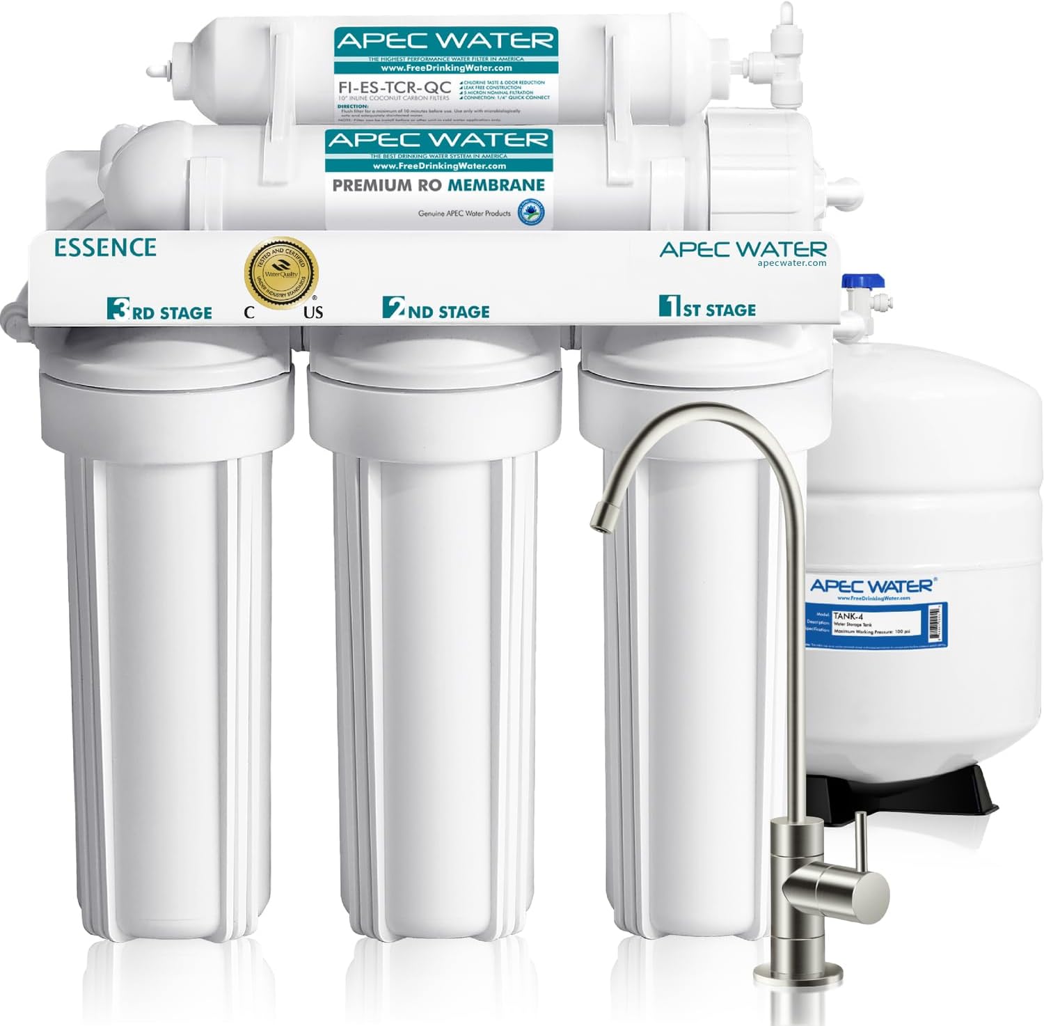 APEC Water ROES-50, 5-Stage Under Sink Reverse Osmosis System, 50 GPD | NSF Certified 372 & 58, Reduces 99% of Impurities, DIY Installation