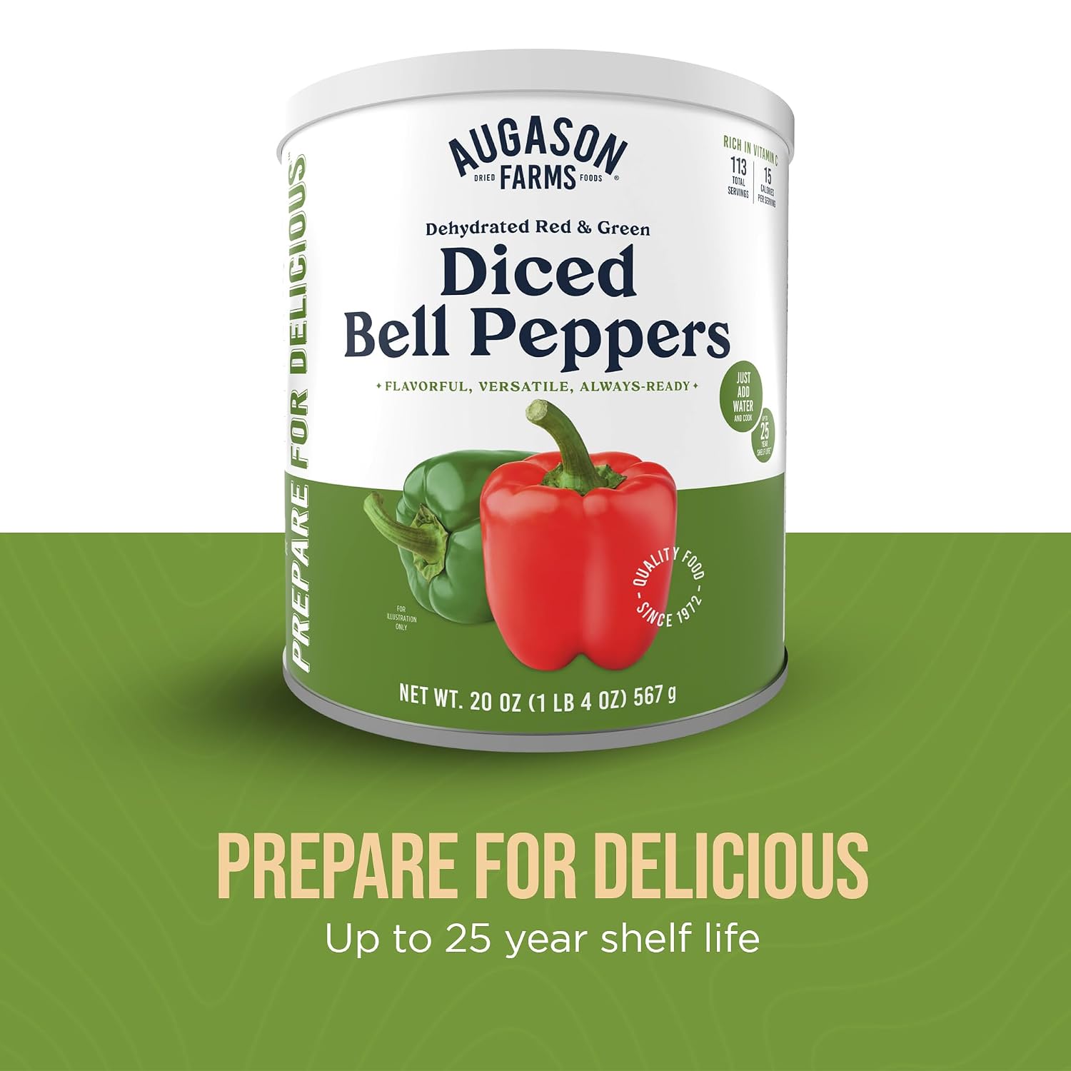 Augason Farms Dehydrated Diced Bell Peppers Can | Emergency Food Supply, 113 Servings, 25 Year Shelf Life, Red and Green Peppers, Dehydrated Meals