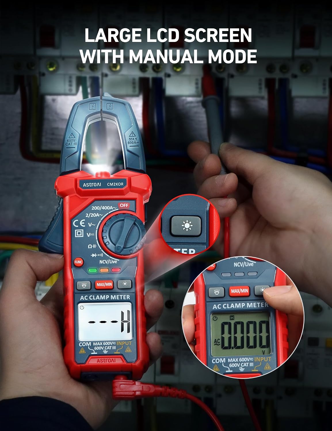 AstroAI Digital Clamp Meter Multimeter 2000 Counts Amp Voltage Tester Auto-ranging with AC/DC Voltage, AC Current, Resistance, Capacitance, Continuity