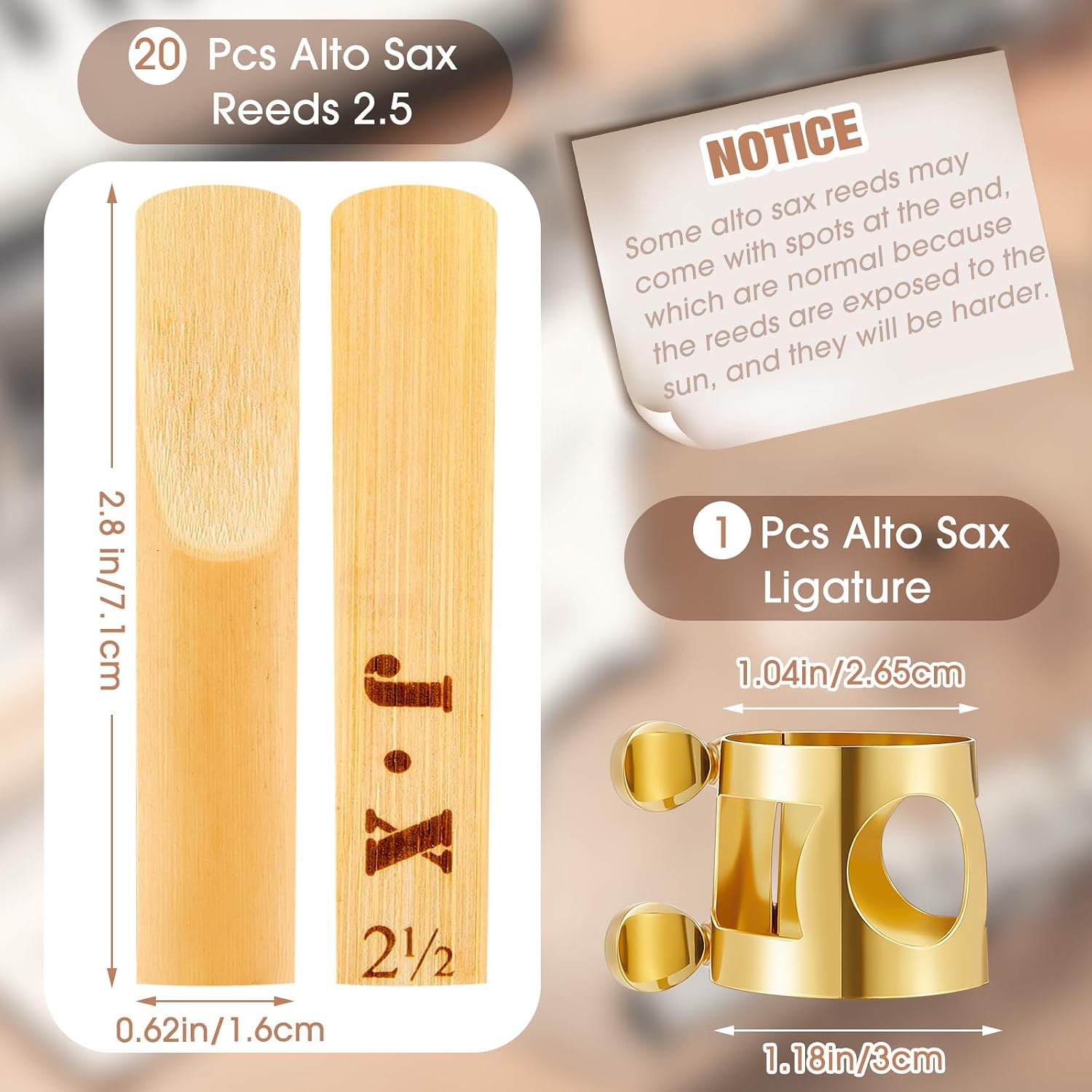 Alto Sax Ligature with 20 Pcs Alto Saxophone Reeds 2.5 Gold Alto Saxophone Ligature with Adjustable Screws Alto Saxophone Ligature Fastener Strength