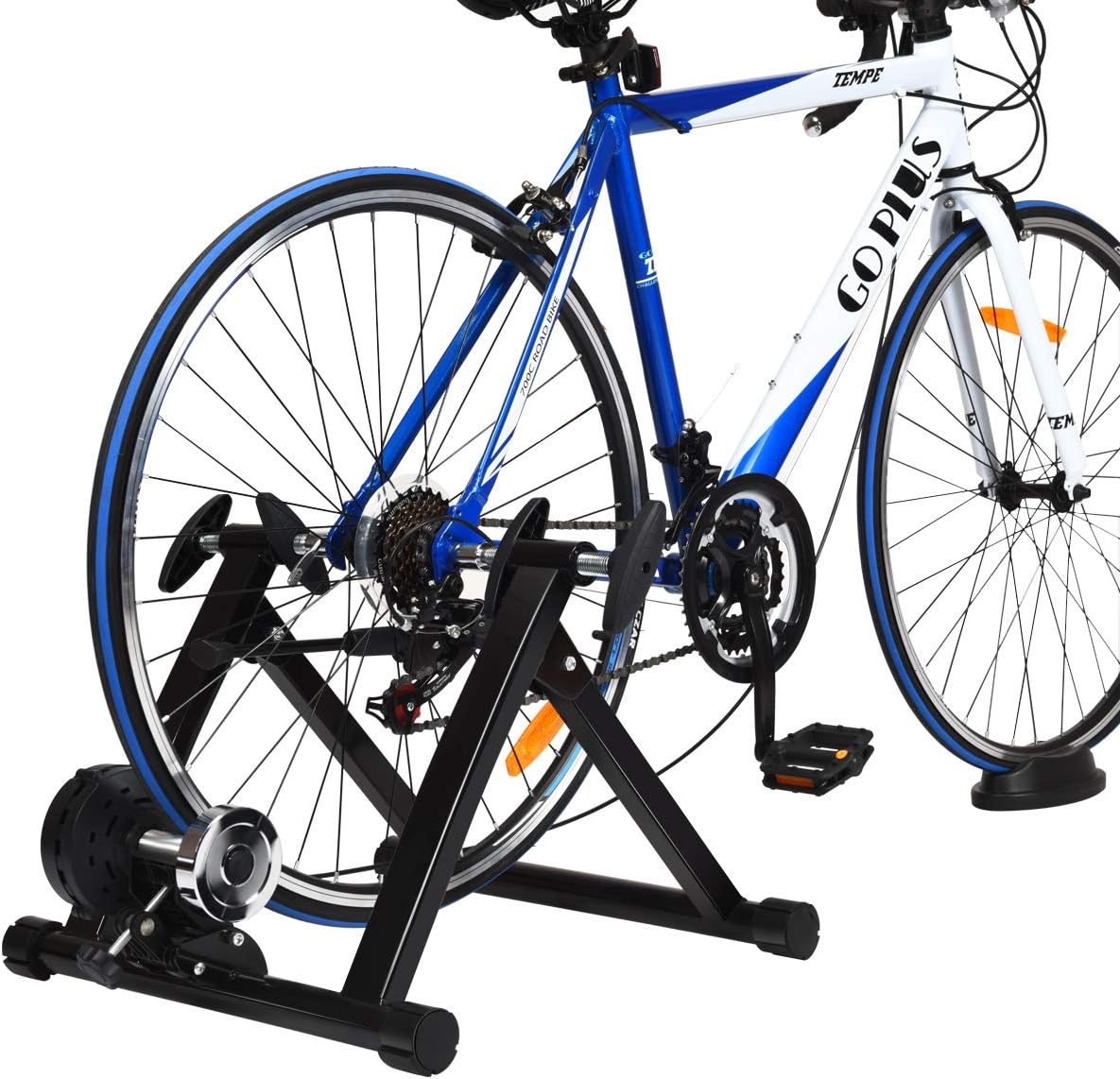Goplus Bike Trainers for Indoor Riding, Folding Stationary Bike Stand with Magnetic Flywheel for Bicycle Cycling Training