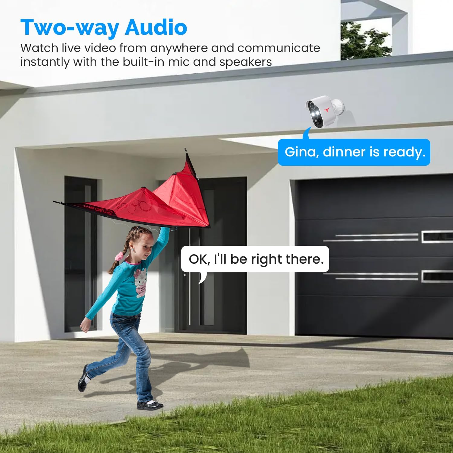 1080P Wireless Security Camera Outdoor, Battery Powered, AI Human Detection, Color Night Vision, 2-Way Audio, IP65 Waterproof, 2.4G Wi-Fi, Cloud Storage (2 Spotlights)