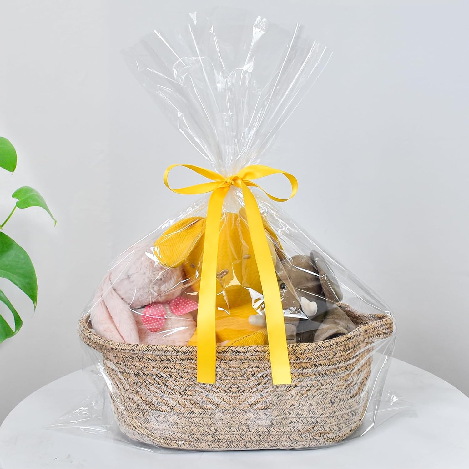 ABenkle Small Basket with Handles, Boho Decorative Rope Woven Dog Cat Toy Storage Bin Shelf Storage Organizer, Easter Christmas Gift Basket, 12"x8"x5"
