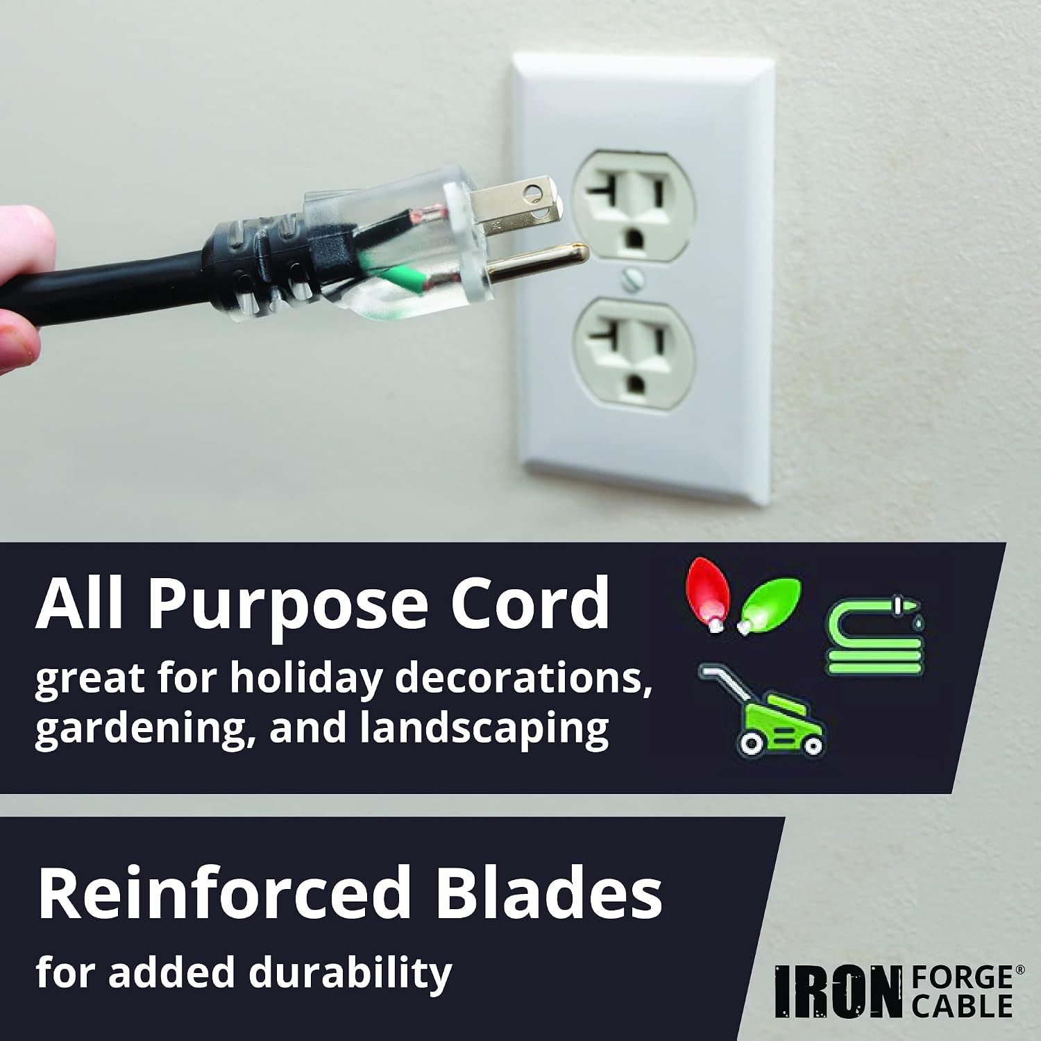 Iron Forge Cable 12 Gauge Extension Cord Multi Outlet, 10 Ft - Black SJTW