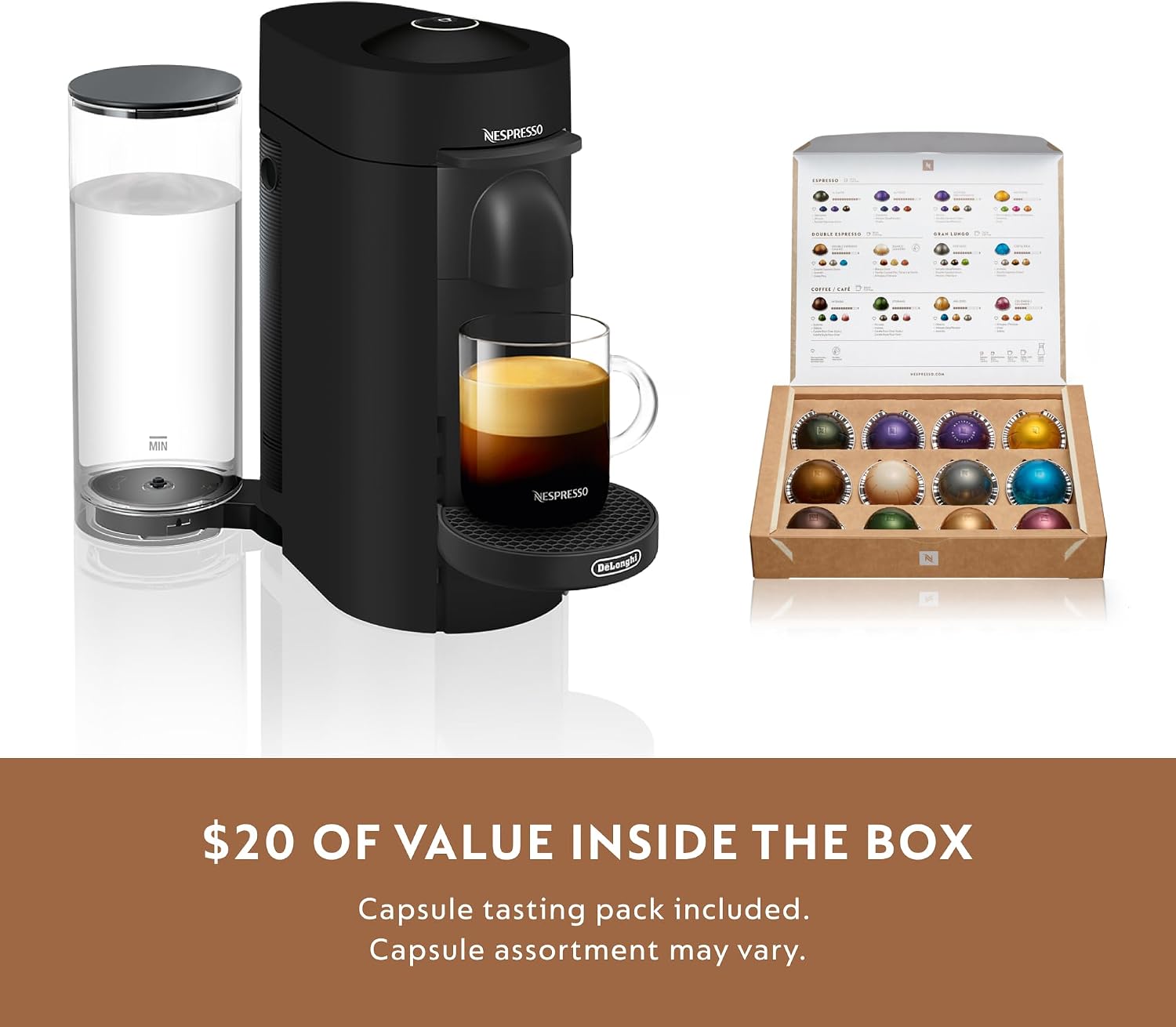 Nespresso Vertuo Plus Coffee & Espresso Maker by De'Longhi, Grey | Grey coffee machine that brews 4 cup sizes: 5 and 8 oz. coffee, plus single and double espresso, at the touch of a button.