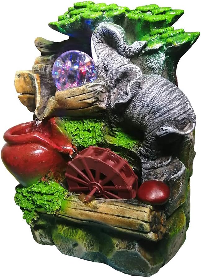 Tabletop Fountain Indoor Small Rockery Desktop Mountain Cascading Waterfalls with Rolling Ball Waterwheel for Gift and Decoration