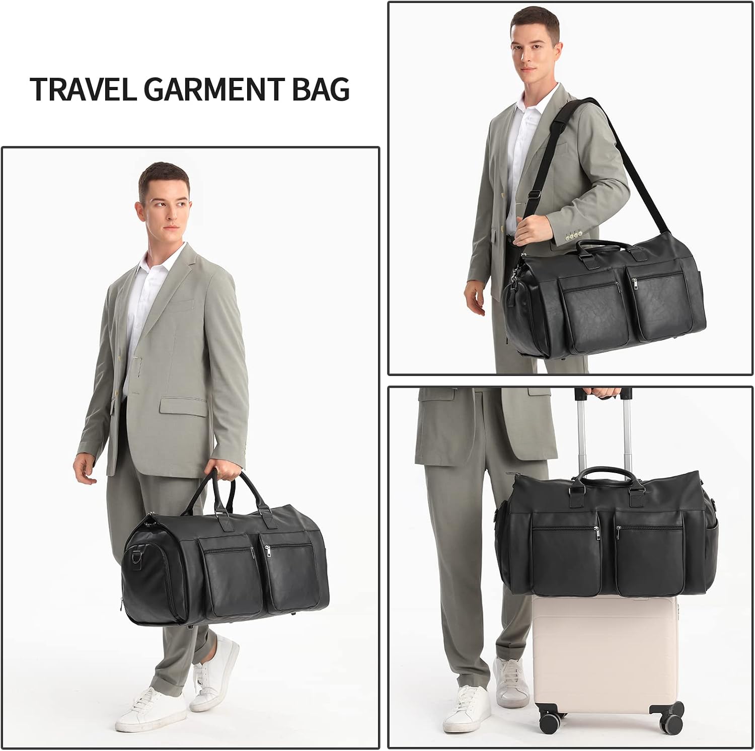 seyfocnia Convertible Travel Garment Bag,Carry on Garment Duffel Bag for Men Women - 2 in 1 Hanging Suitcase Suit Business Travel Bag