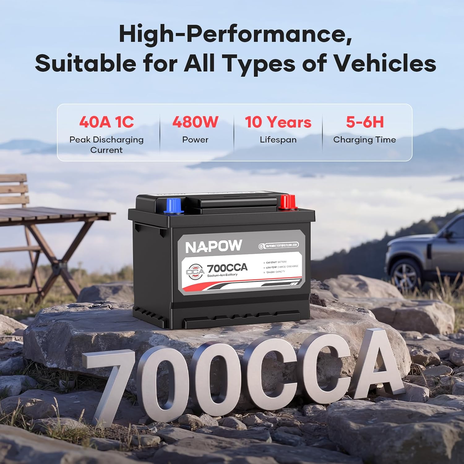 12V 70Ah Sodium Ion Car Battery, 1000CCA IP65 Waterproof Automotive Group Size 49 Battery for Car RV Marine