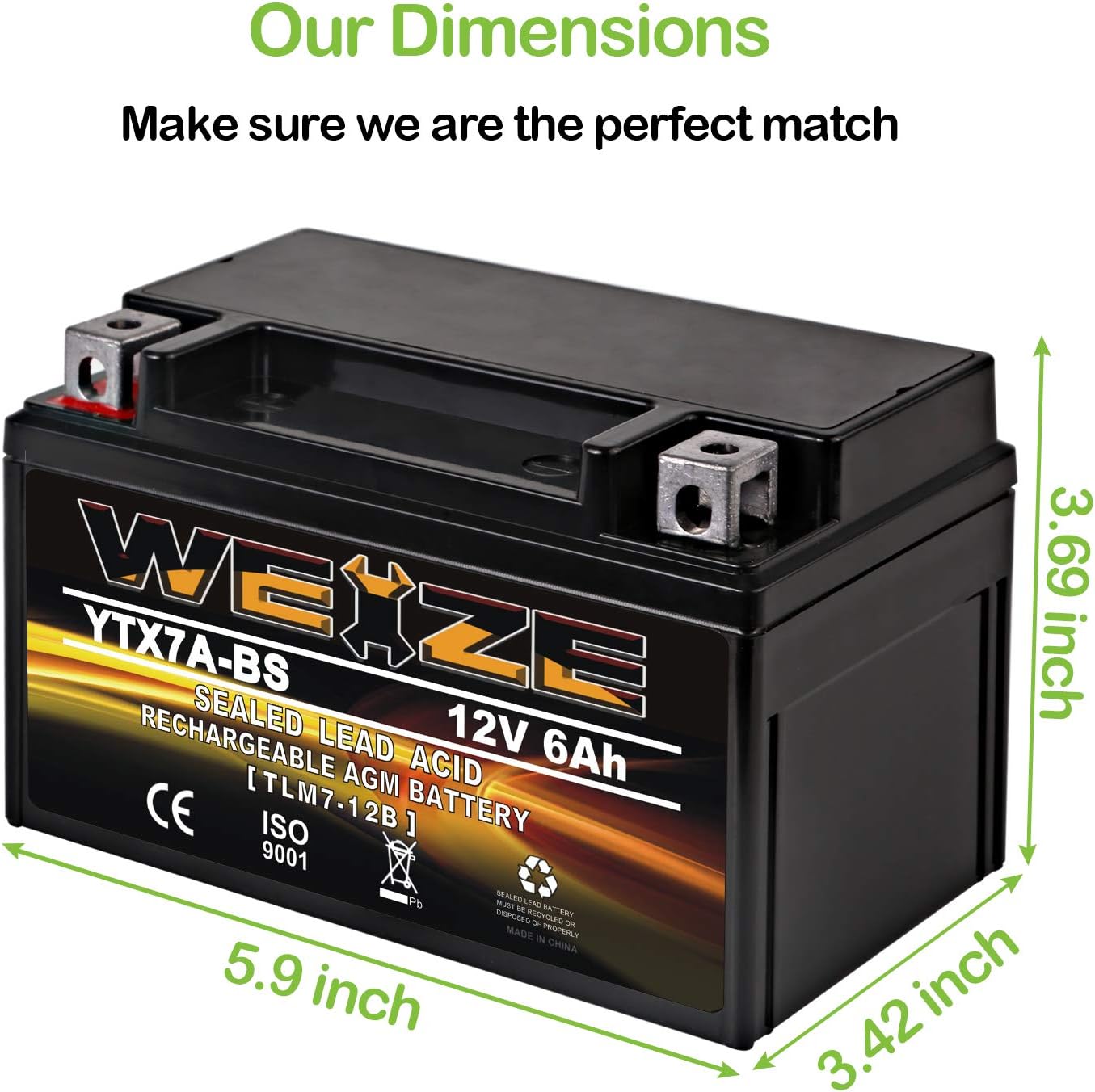 Weize YTX14 BS ATV Battery High Performance - Maintenance Free - Sealed AGM YTX14-BS Motorcycle Battery compatible with Honda Suzuki Kawasaki Yamaha scooter snowmobile