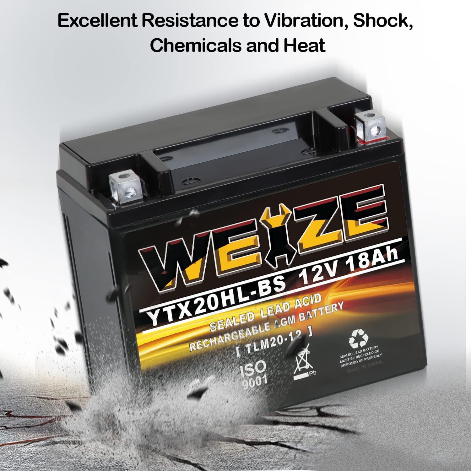Weize YTX20HL-BS Battery, High Performance - Maintenance Free - Sealed AGM ETX20HL BS Motorcycle Battery