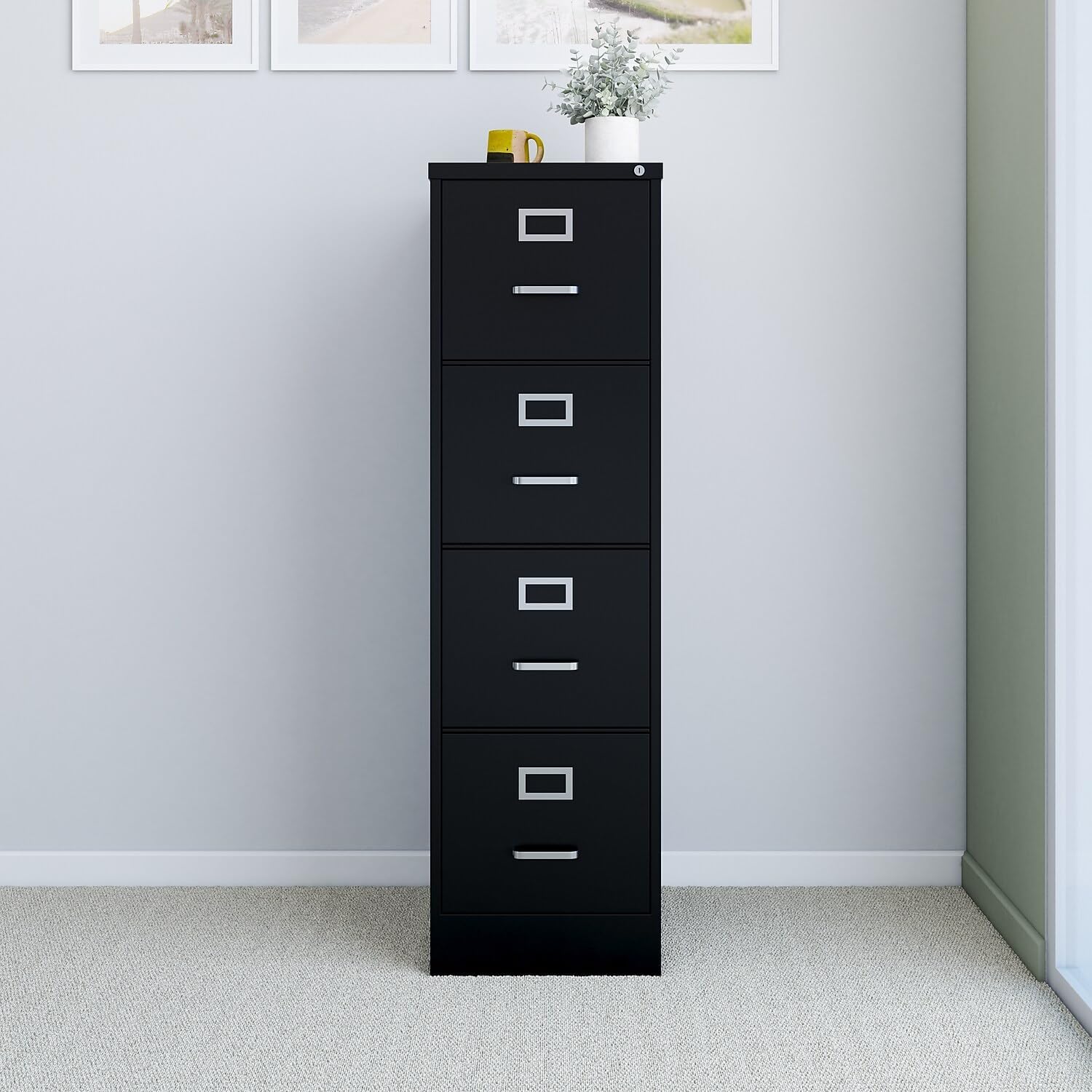 Staples 4-Drawer Vertical File Cabinet, Letter Size Documents, Lockable, 26.5" D x 15" W x 51.97" H, Putty/Beige