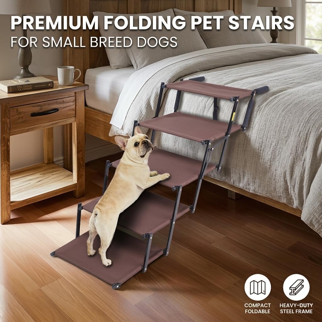 Dog Stairs for Car, 5 Steps Extra Wide Dog Ramps for Large Dogs, Foldable Lightweight Pet Steps for High SUV Truck Bed Couch