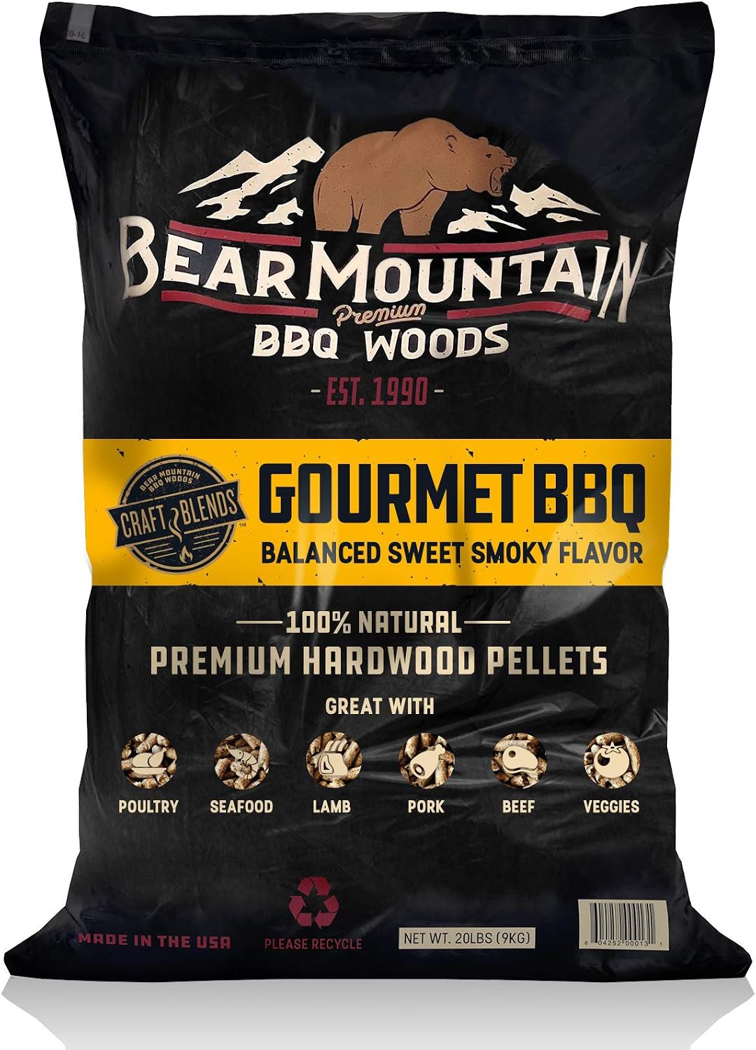 BEAR MOUNTAIN Premium BBQ WOODS FK90 Craft Blends All Natural Smoky Hardwood Gourmet Blend Smoker Pellets, 20 Pound Bag
