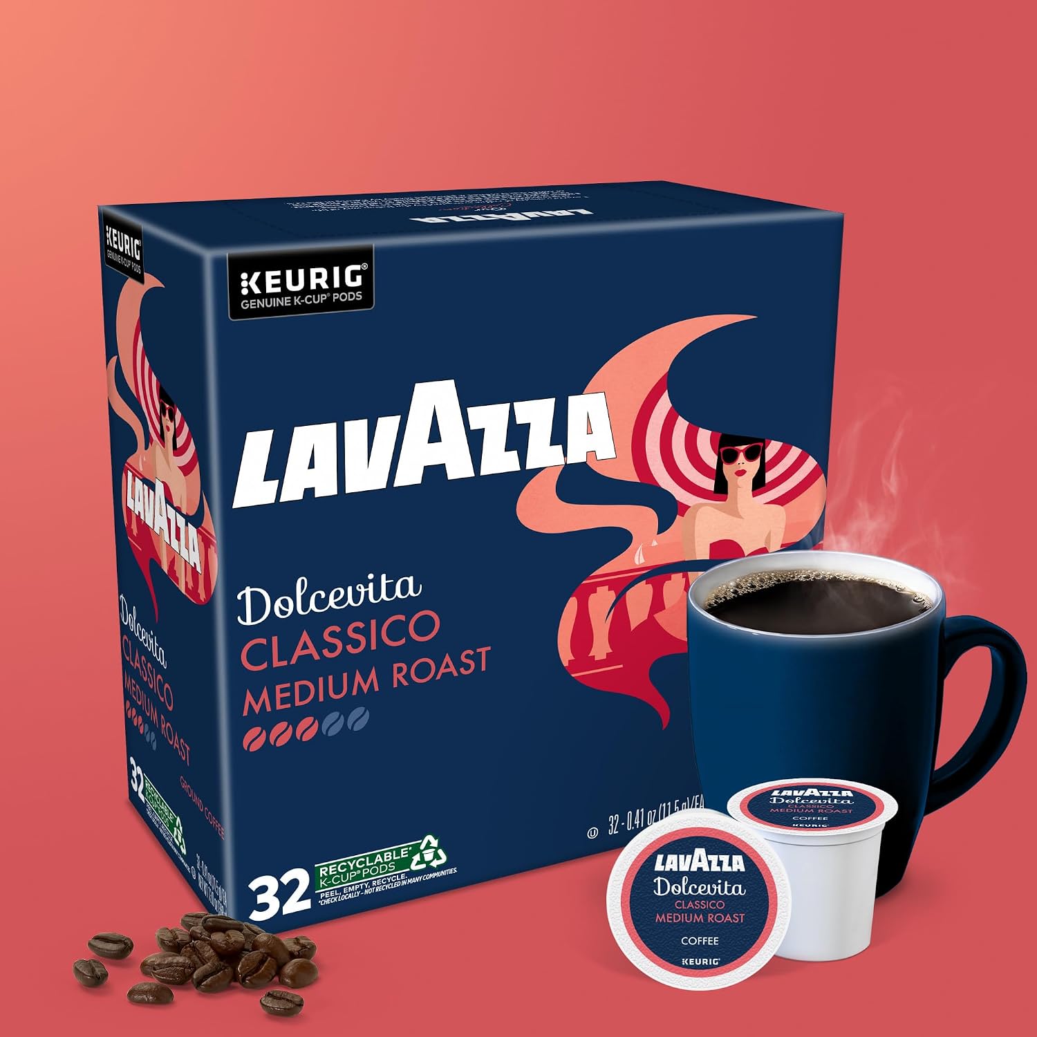 Lavazza Espresso, Single-Serve Keurig K-Cup Pods, Medium Roast Coffee, 32-Count Box