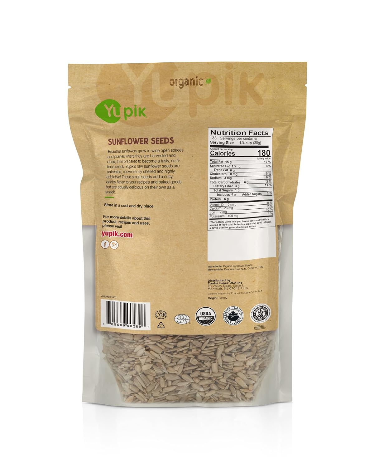 Yupik Organic Sunflower Seeds, No Shell, 2.2 lb (35.2 oz), Non-GMO, Vegan, Gluten-Free, Kosher, Raw Seeds, Salt-Free, Oil-Free, Source of Fiber & Iron, Healthy Snack, Ideal for Baking & Topping