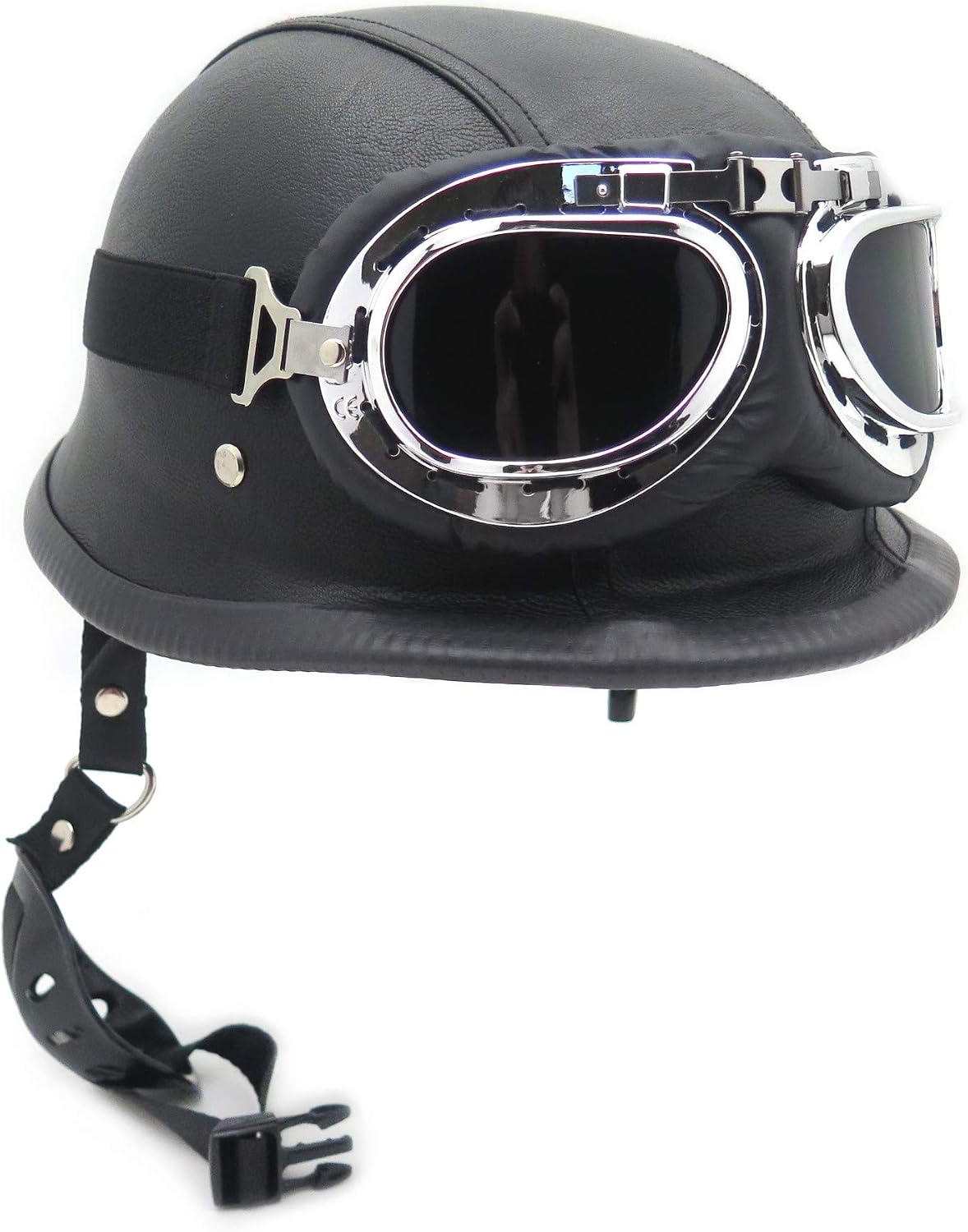 MT506-002-XL- DOT German Black Leather Motorcycle Half Face Helmet Biker Pilot Goggles XL