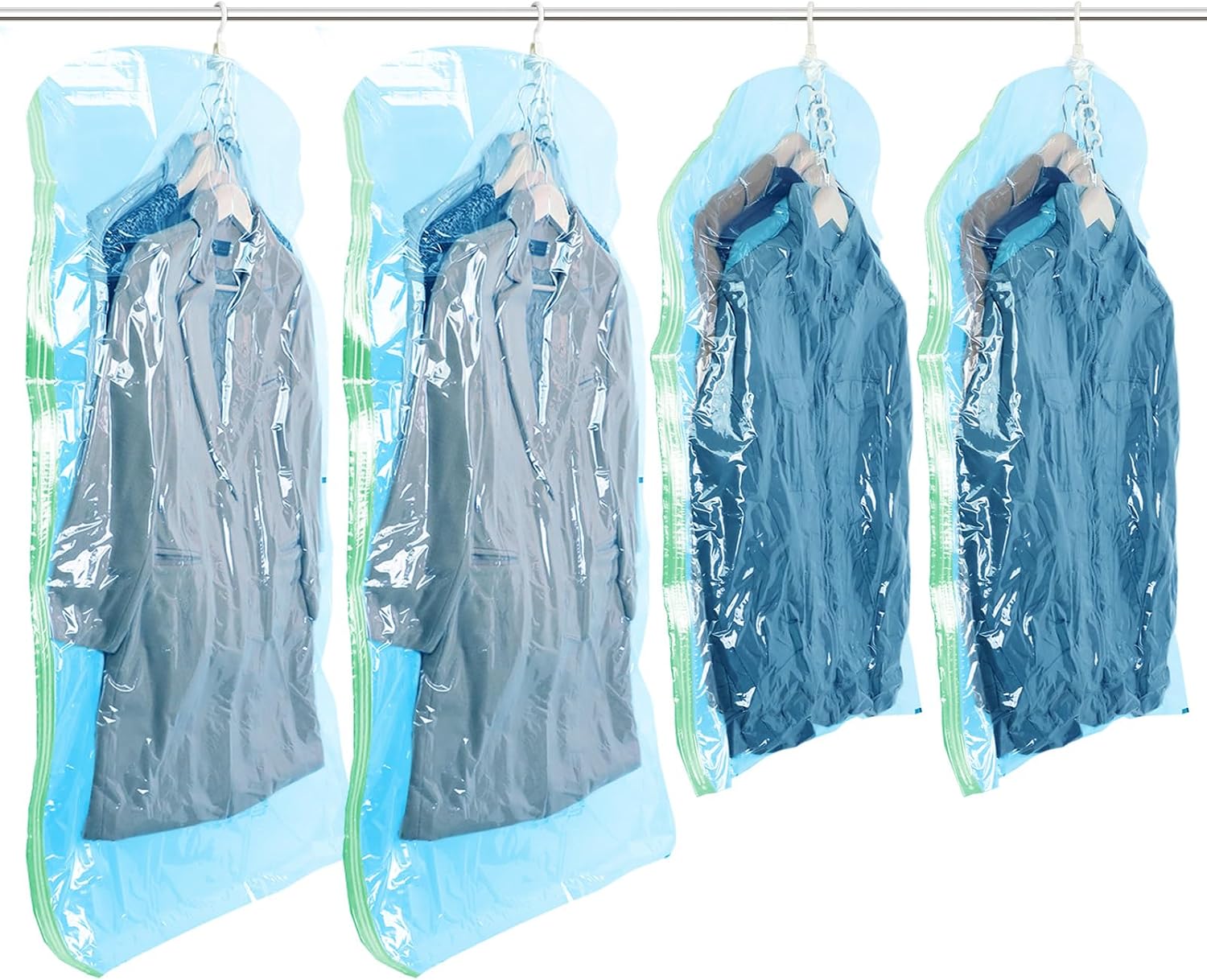 TAILI Hanging Vacuum Storage Bags, Space Save Vacuum seal bags for Clothing Travel, Suits and Jackets, Winter Coat Storage Closet Organizers, Set of 4 (2 Long, 2 Short), Clear